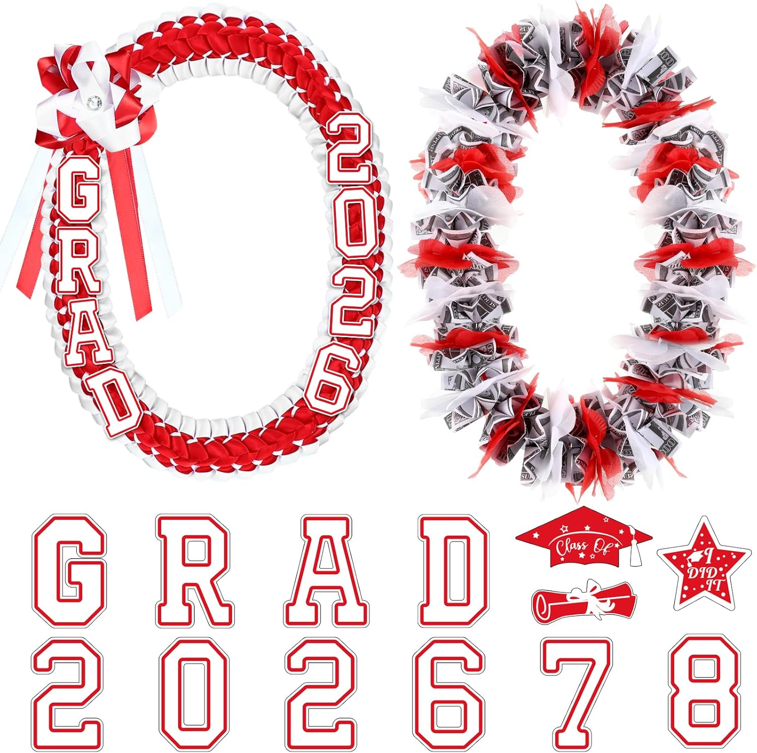 2026 Graduation Leis Hawaiian Lei Graduation Money Ribbon Leis Double Braided Necklace Graduate Gift or Women Men