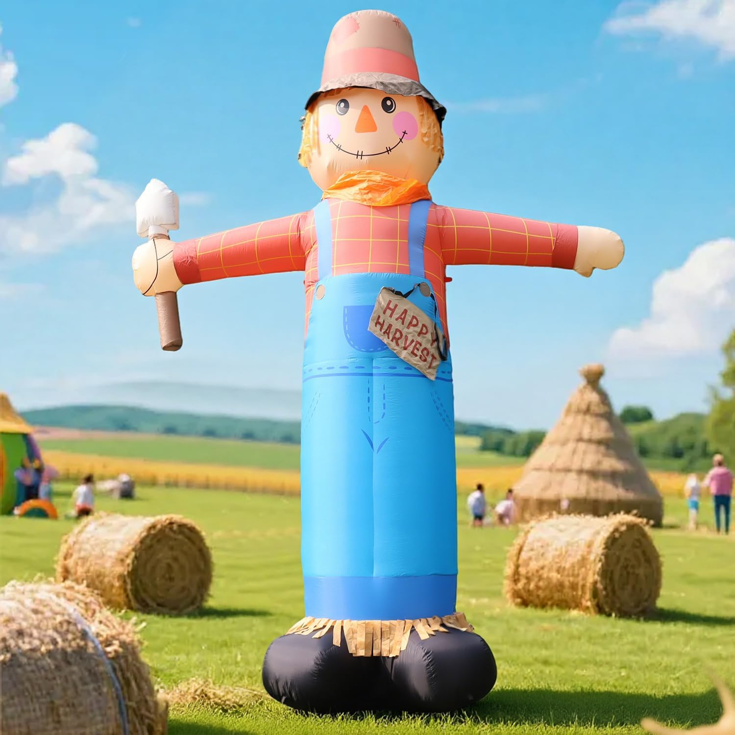 12FT Giant Inflatables Scarecrow Decorations, Fall Harvest Inflatable Yard Decor, Scarecrow Blow up Yard Decorations for Halloween Thanksgiving Fall Autumn Harvest Lawn Garden