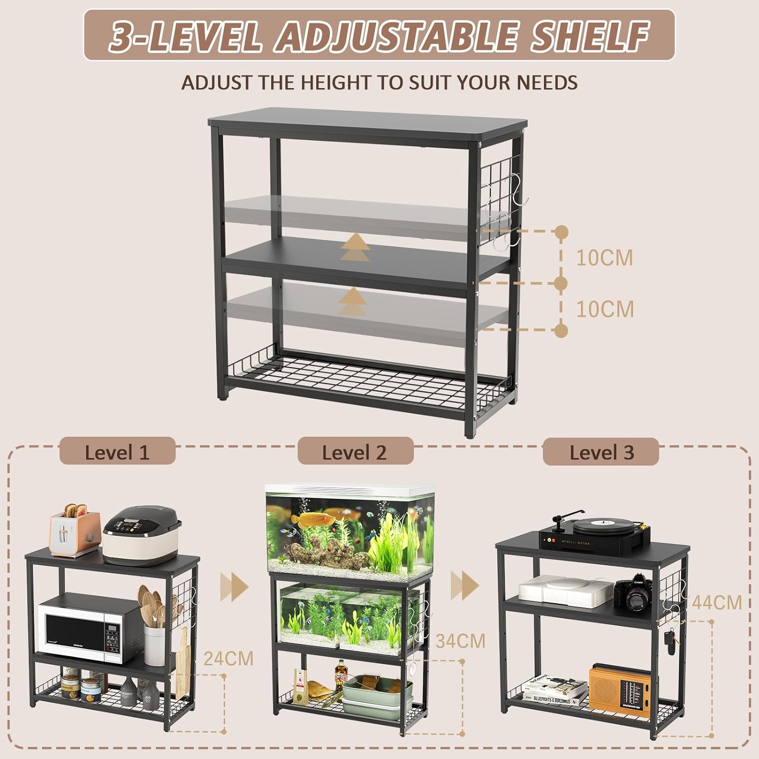 Aquarium Stand, 20 Gallon Fish Tank Stand with 3-Tier Storage Shelves & Hook,... - Picture 7 of 13