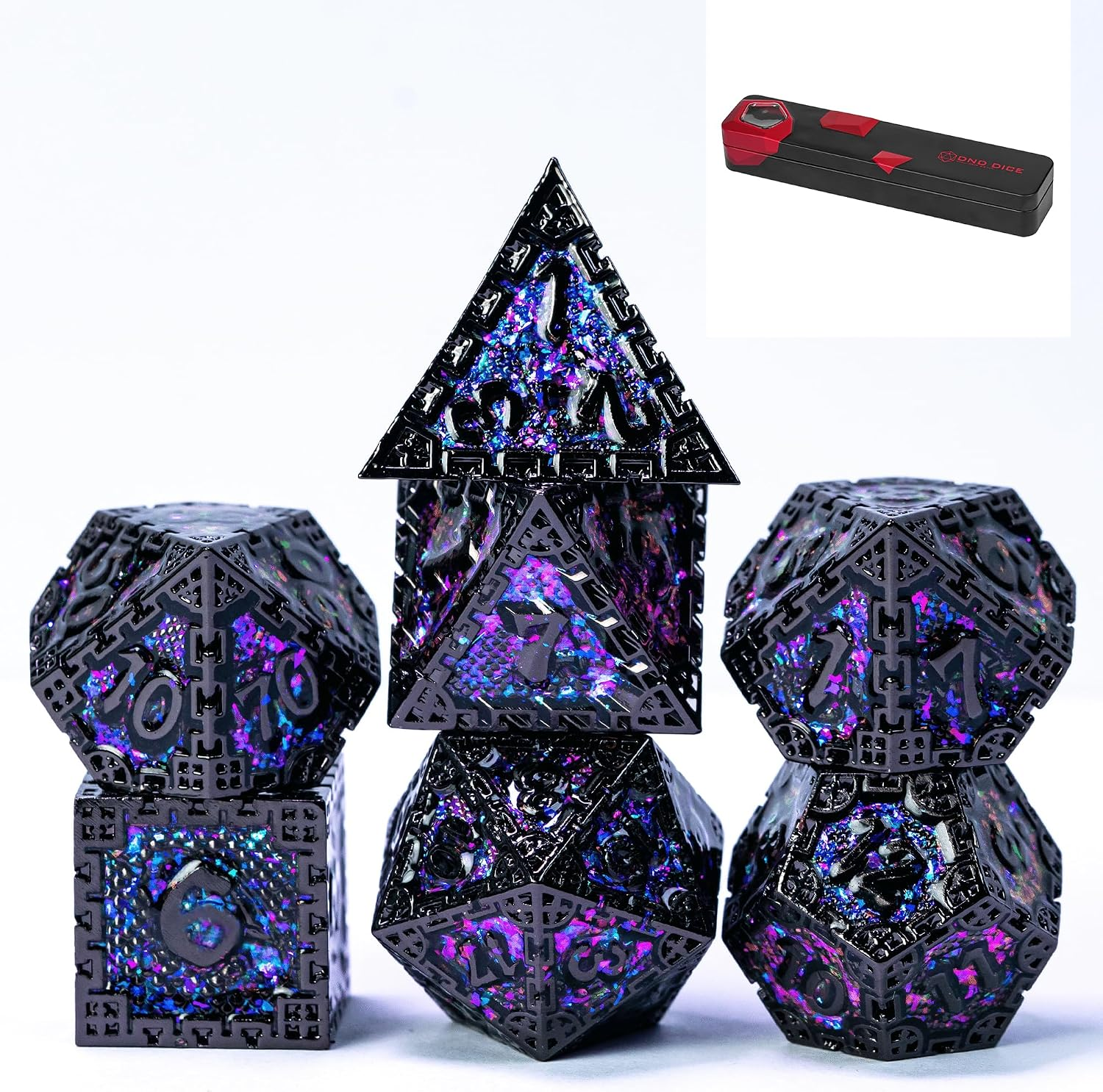 Metal DND Dice Set, 7PCS Polyhedral D&D Dice Set Dragon D N D Dice for Dungeons and Dragons, Black