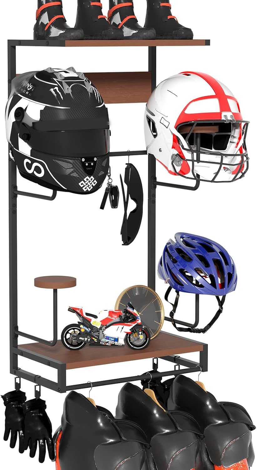 Porta Casco Da Parete Appendi Casco Moto Da Parete Porta Cappelli Con Con Assi Di Legno, Supporti per Casco Tattico, per Moto, Calcio E Ciclismo