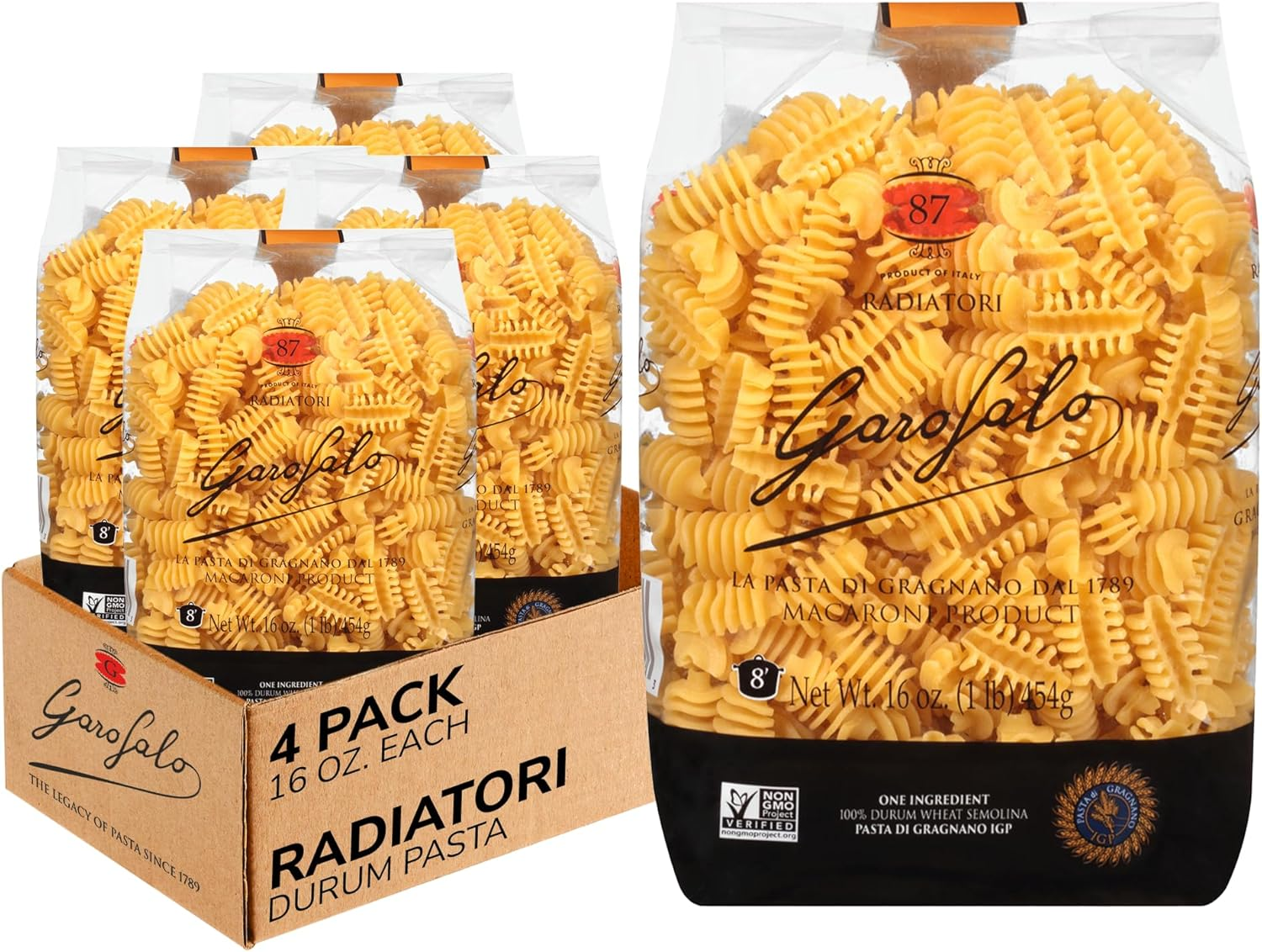 - Premium Durum Wheat Semolina Radiatori Pasta Italian Made, Bronze-Drawn, Al-Dente, One-Ingredient Pasta (4 Pack)