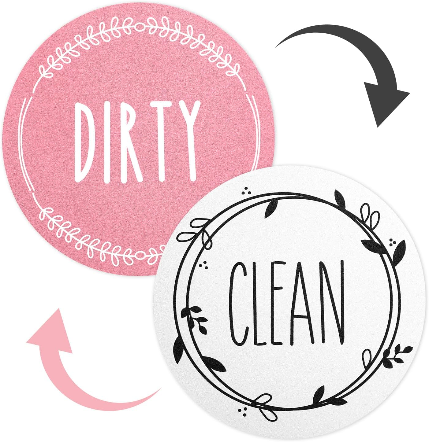 Round Dishwasher Magnet Clean Dirty Sign, Double Sided Flip Magnetic Dishwasher Sign That Say Clean/Dirty Easy to Read for Kitchen Organizers and Storage Decor Accessories, White and Pink