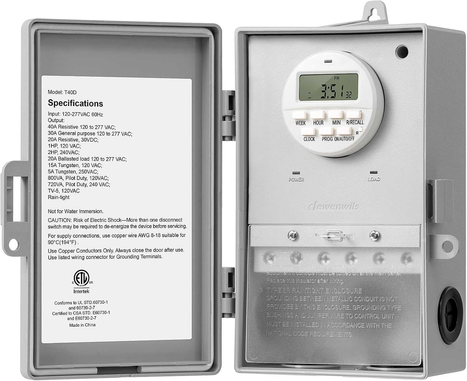 Pool Pump Timer, Digital Timer Box, 2HP 40A 120-277 VAC, 7-Day 20 On/Off Programmable Timer Switch for Water Heater, Pool Pump, SPA, Motor, ETL Listed Gray