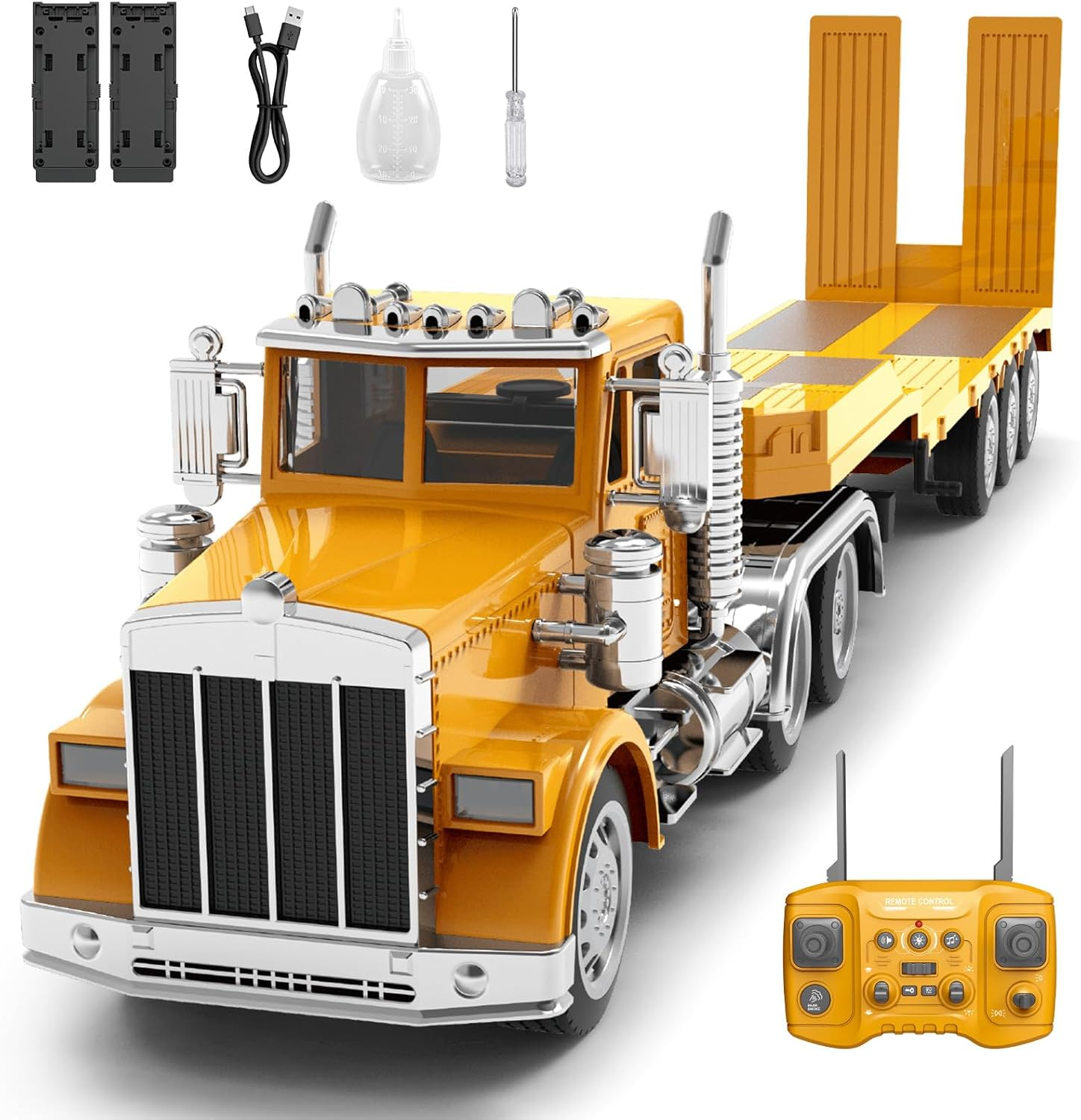39.6" Giant RC Semi-Trailer Truck for Kids | 16-Channel Remote Control Transport Truck with Lights & Sounds, Rechargeable Construction Vehicle Toy, Birthday Gifts for Boys Ages 6+(2026 New)