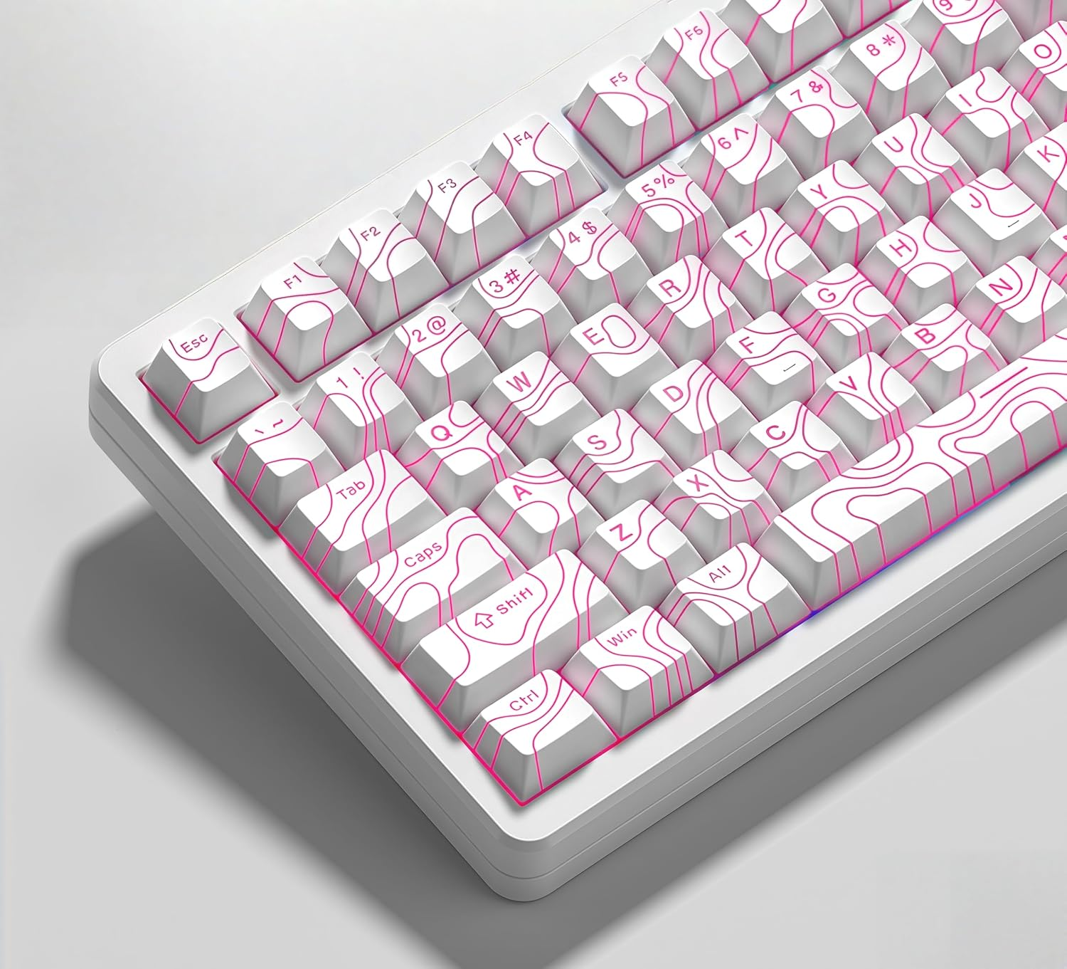 Double Shot PBT Keycaps 119 Keys Set White Topographic Shine through Custom Keycaps Cherry Profile Custom Keyboard Key Caps for 60/65/75/TKL/96/100% US Layout Mechanical Keyboard | Shine through Custom Key Caps,Cherry Profile Keycaps for Most MX Switch Mechanical Keyboard 118Key