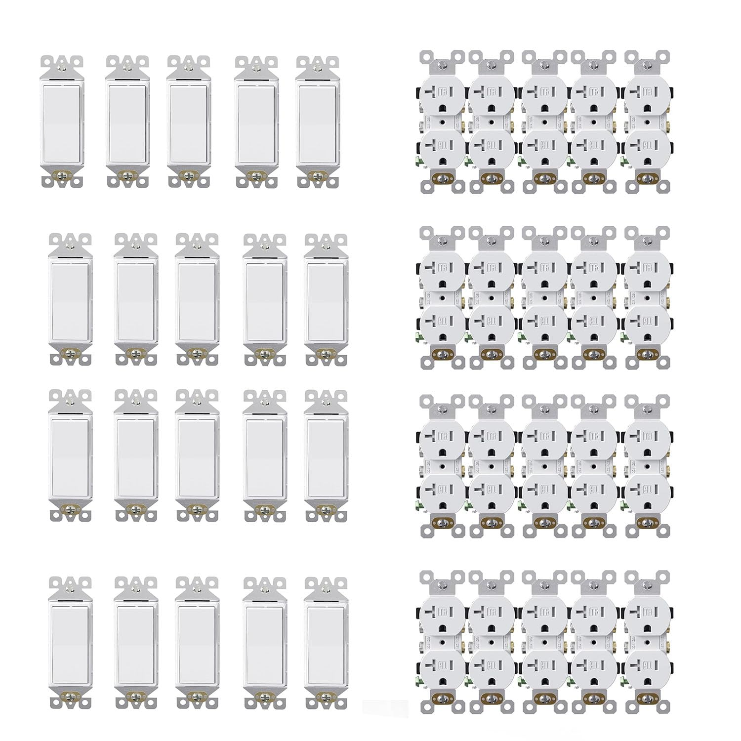 AIDA 20 Pack 𝟮𝟬 𝗔𝗺𝗽𝘀 Outlets Duplex + 20 Pack Decorative Switch