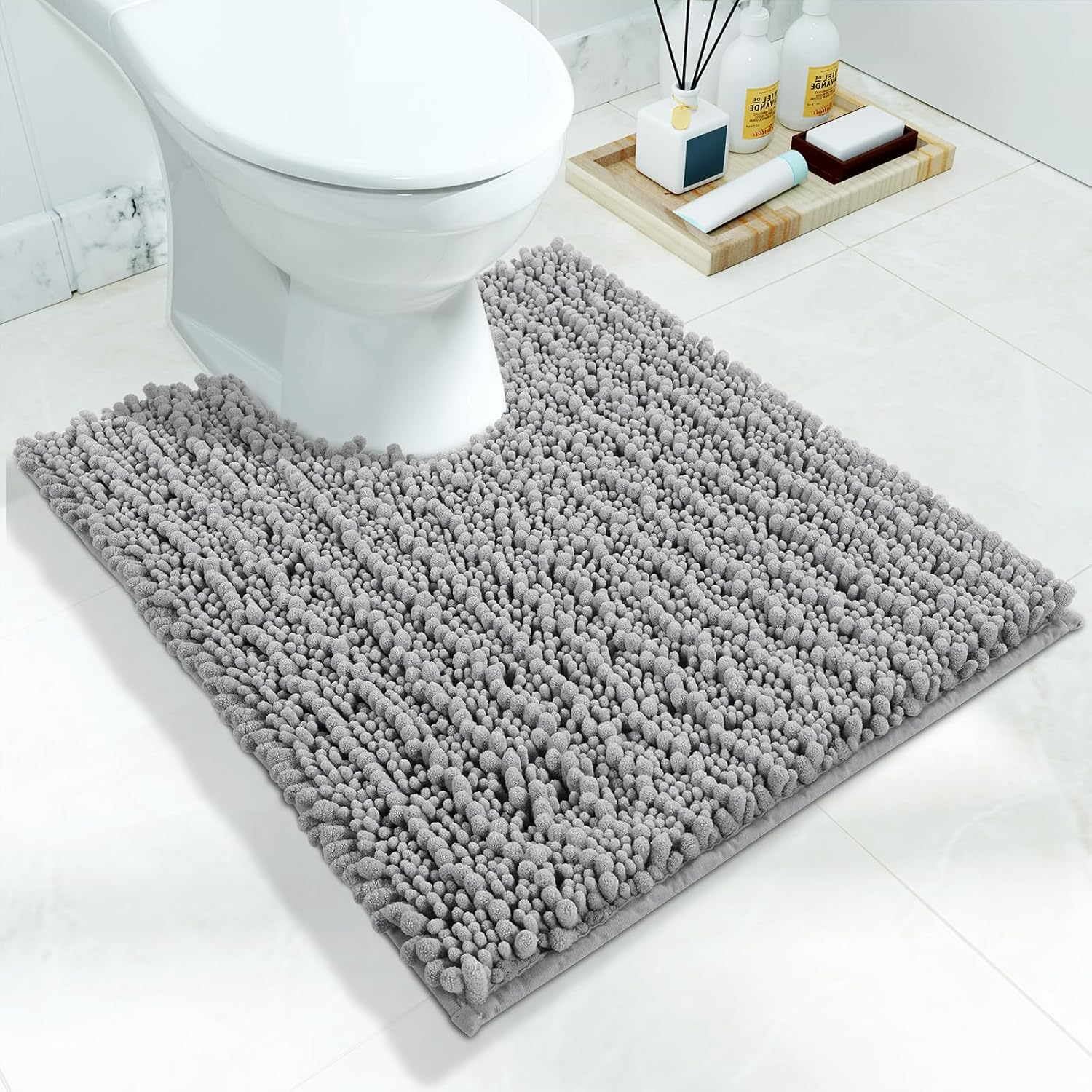 Toilet Rug U Shaped Washable 24X20 Inch Ultra Soft Absorbent Chenille Bath