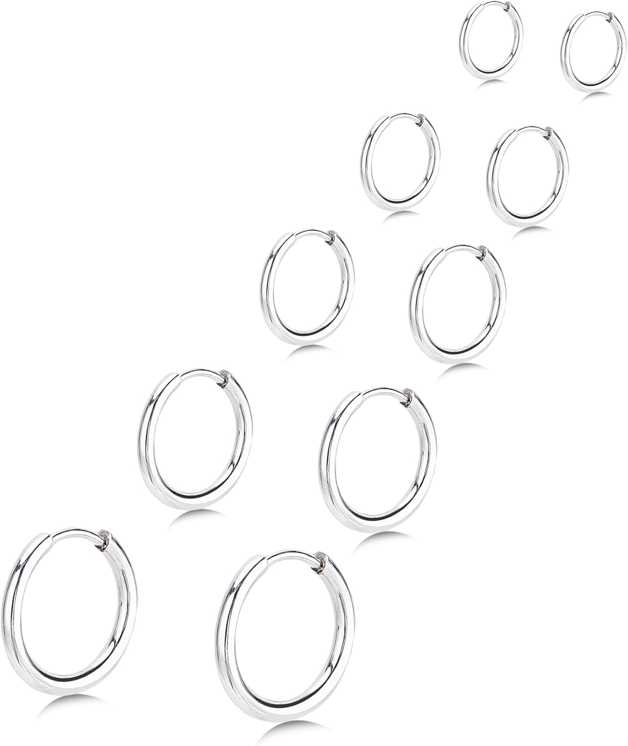 5 Pairs Small Huggie Hoop Earrings for Women, Stainless Steel Lightweight Hypoallergenic Silver/Gold Earrings for Sensitive Ears, Stackable Cartilage Hoop, Minimalist Everyday Jewelry (6/8/10/12/14mm)