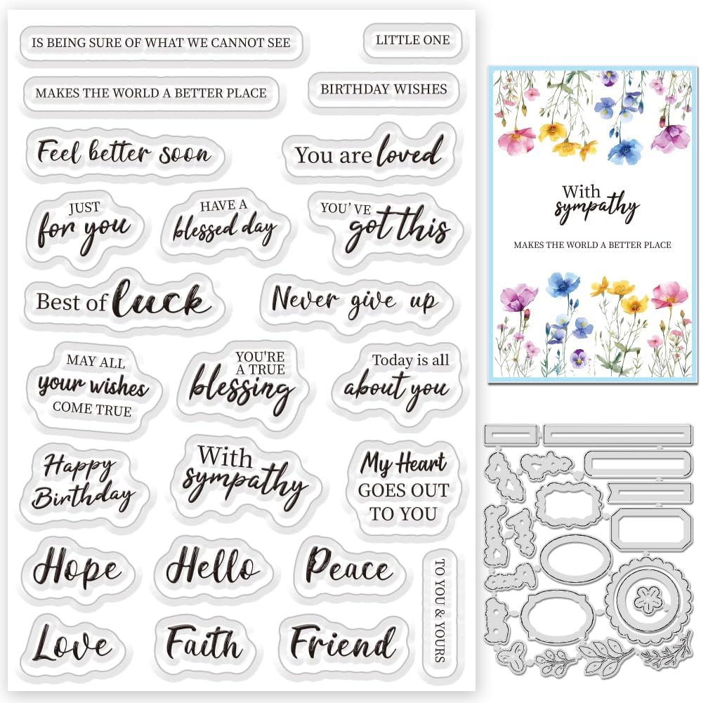 Sentiments Clear Stamps and Metal Cutting Dies for Card Making Greeting Words 