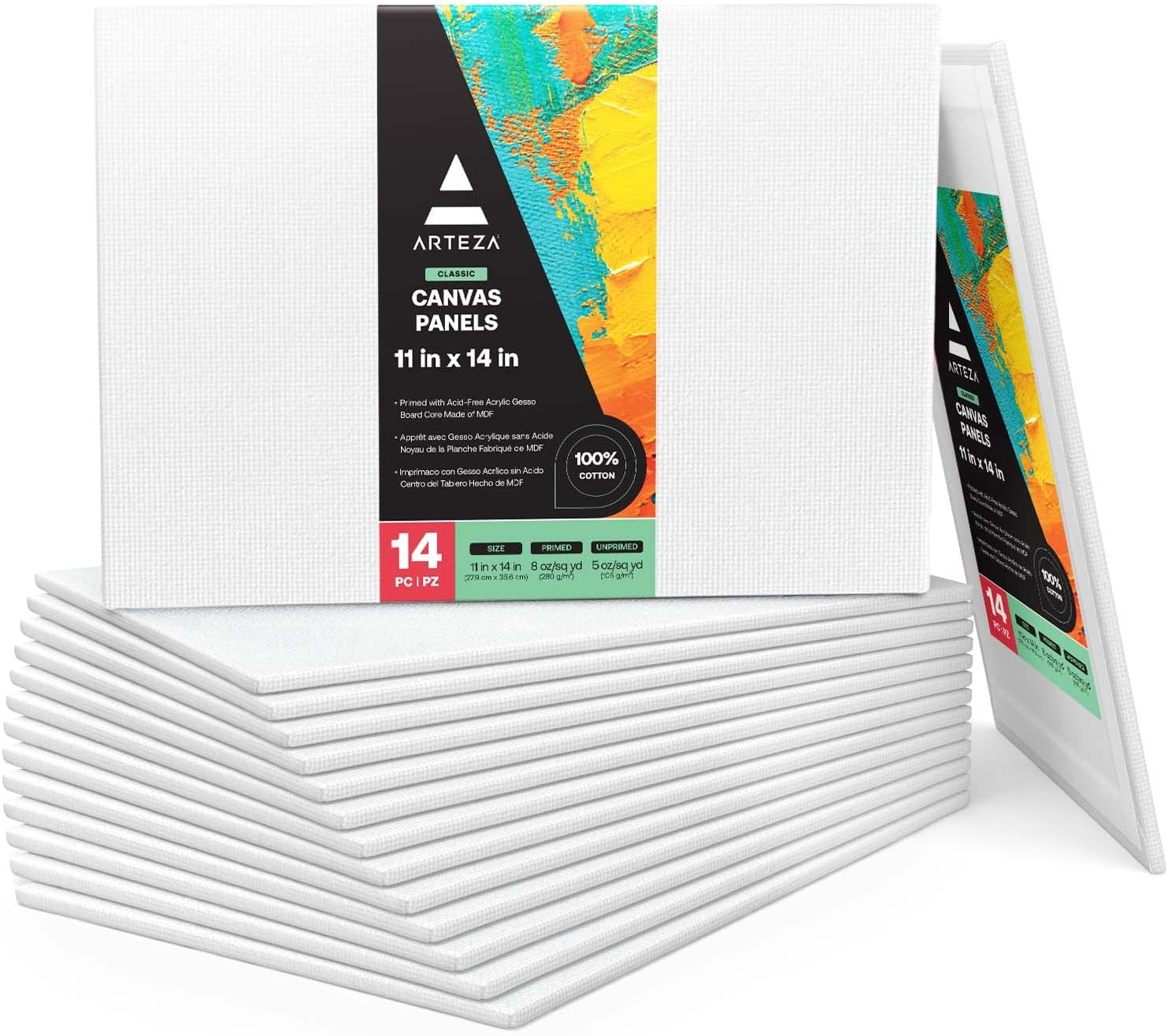 Canvas Boards for Painting, 11 X 14 Inches, Pack of 14, Blank White Canvas Panels for Acrylic, Oil, Gouache & Tempera Painting
