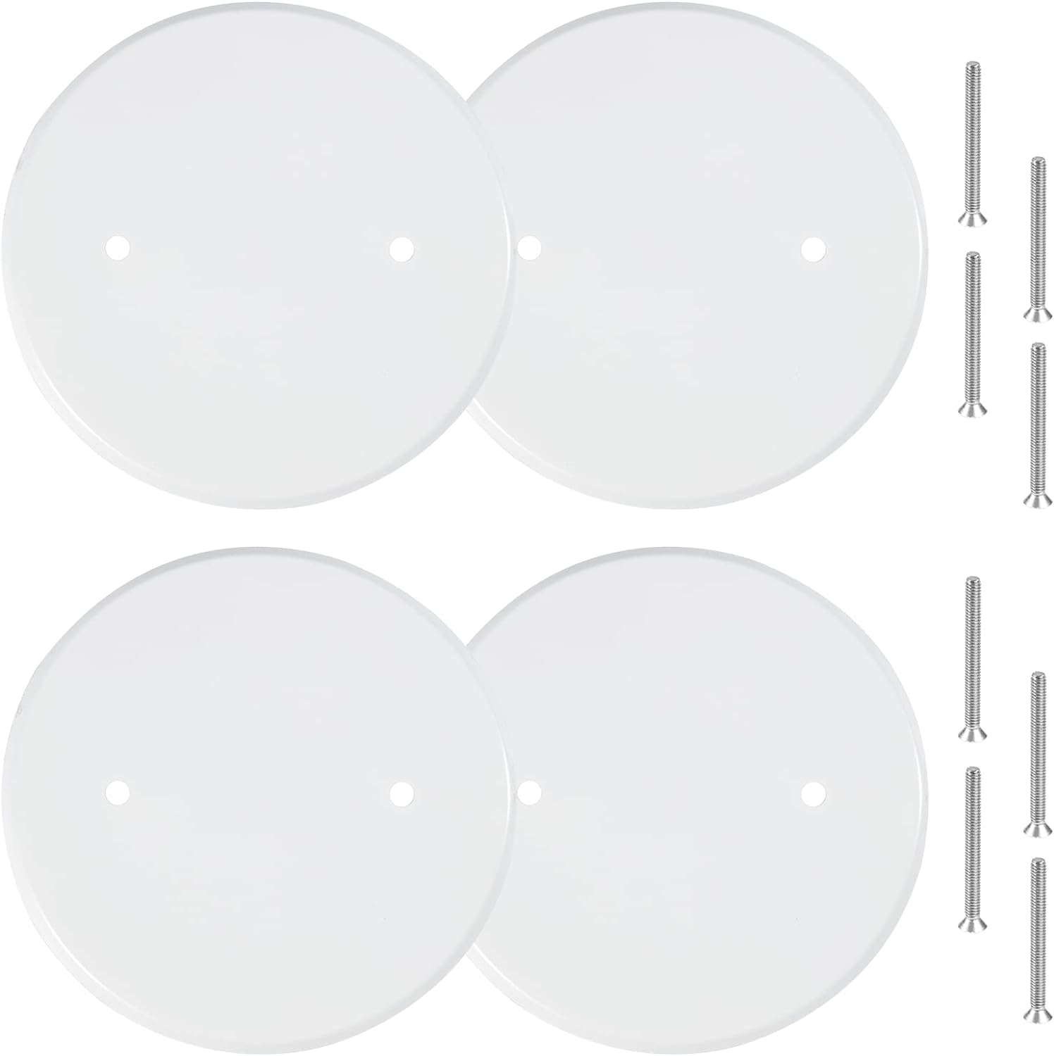4 Packs 5 Inch Ceiling Cover Plate Metal Flat round Electrical Cover Blank Circle Wall Plate with Screws Ceiling Fan Switch Cap, Holes Are Spaced 2.75 Inch, White (For 3-1/2 Inch Electrical Box)