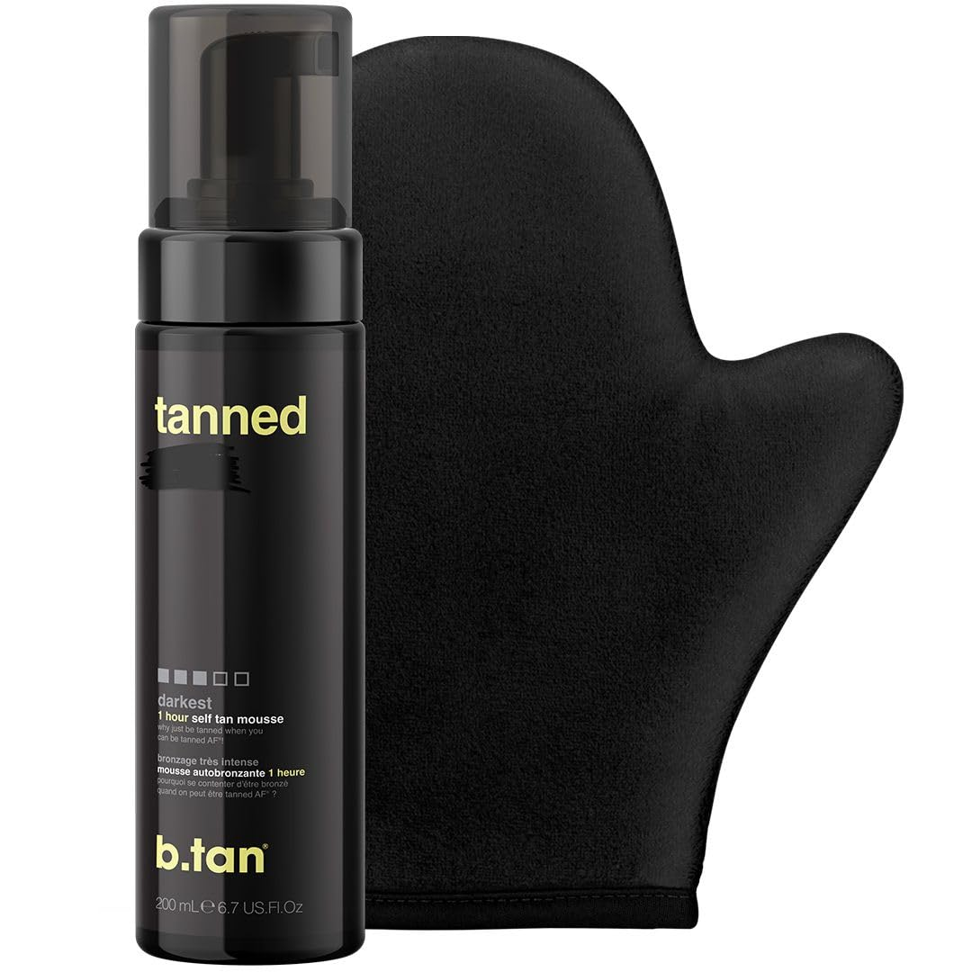 B.Tan Dark Self Tanner Kit | Get Tanned Bundle - Best Mousse W/Tanning Mitt Applicator, 1 Hour Express Sunless Foam, Fast Bronzing Glow, No Fake Tan Smell, Vegan, Cruelty Free, 6.7 Fl Oz