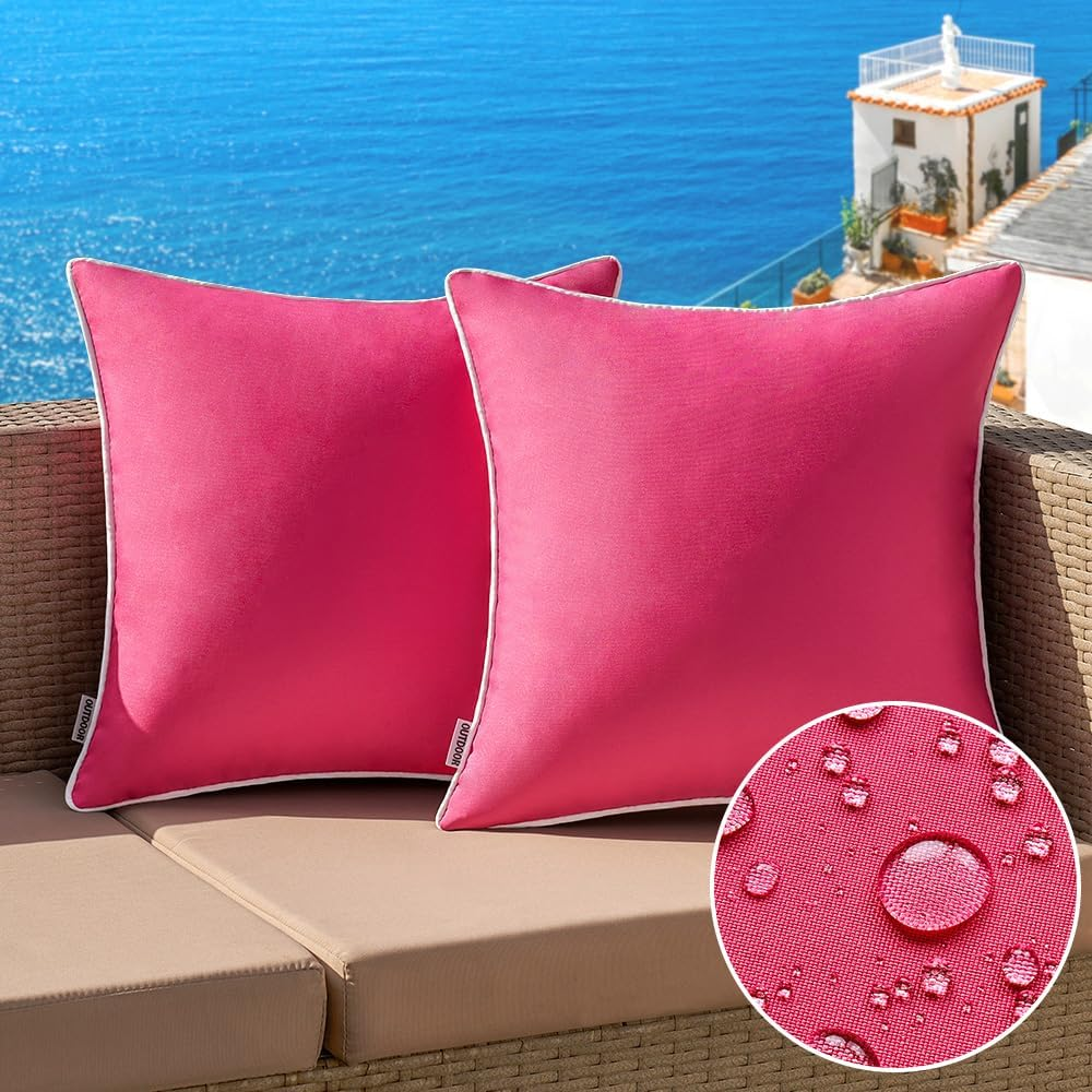 Pack of 2 Outdoor Waterproof Pillow Covers 18x18 Hot Pink Square Throw