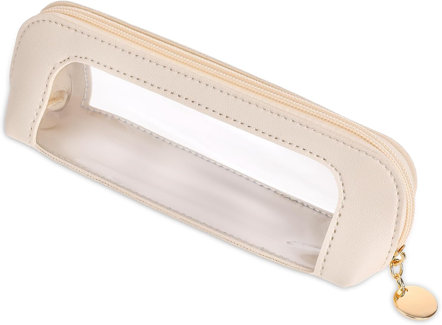 Small Clear Makeup Bag, PU Leather Travel Makeup Brush Case Portable Transparent Waterproof Cosmetic Organizer Pouch with Zipper for Women Home Travel Office Makeup Storage (White)