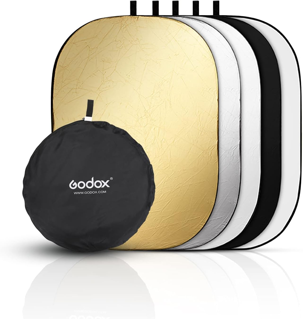 35"X47"/90X120Cm Collapsible Photography Light Reflector, 5-In-1 Oval Multi Disc Diffuser with Carrying Bag - Gold, Silver, Black, White, Translucent for Video Studio Outdoor Lighting