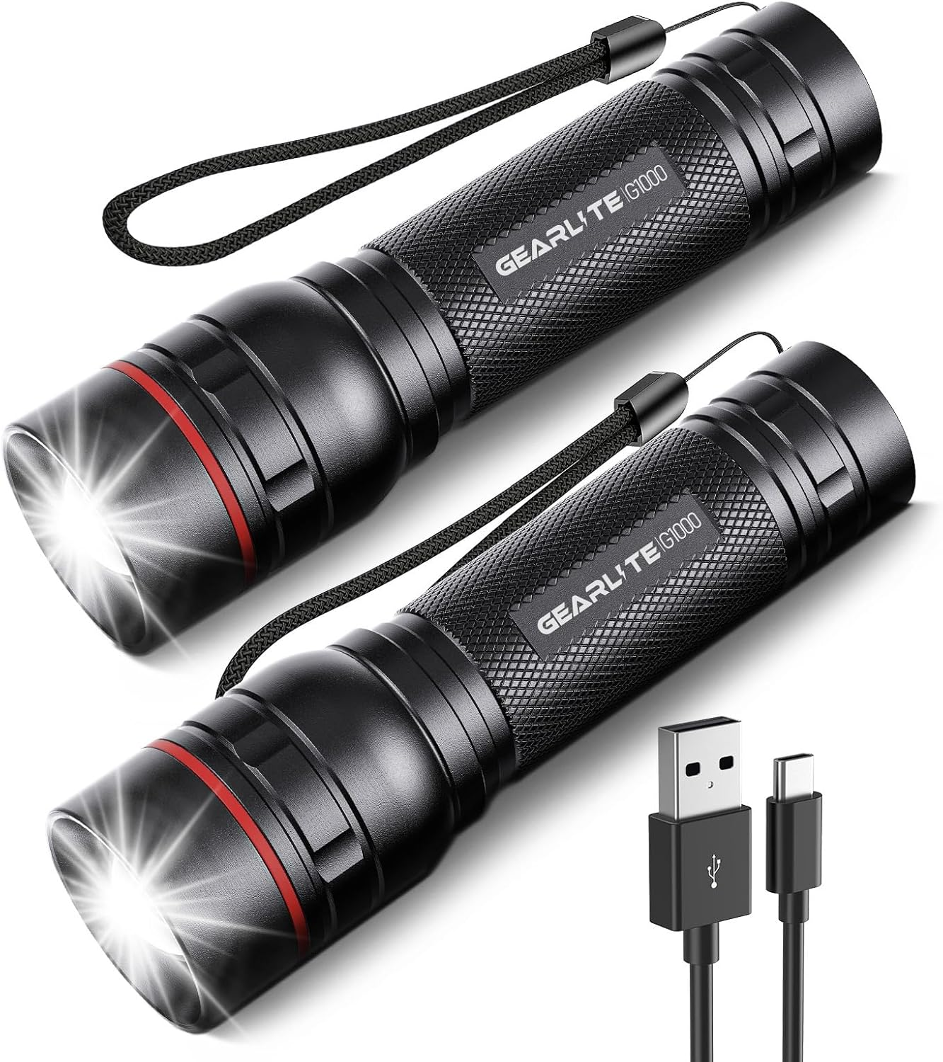 LED Torch Rechargeable 2 Pack, 2000LM Super Bright Adjustable Focus Torches |