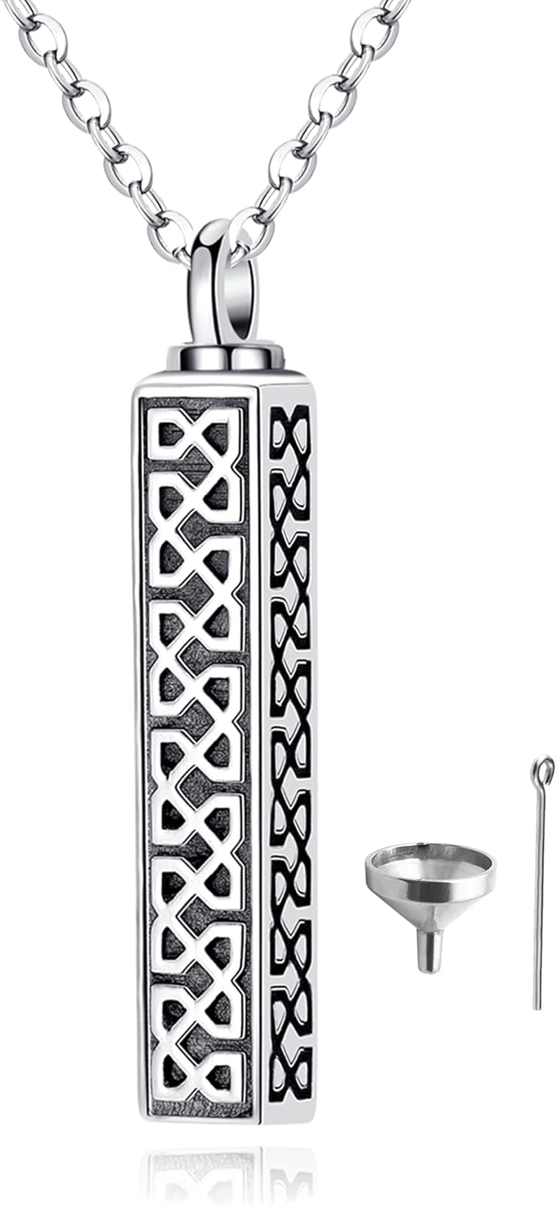 Celtic Urn Necklace for Ashes Cylinder Bar 925 Sterling Silver Cremation Jewelry