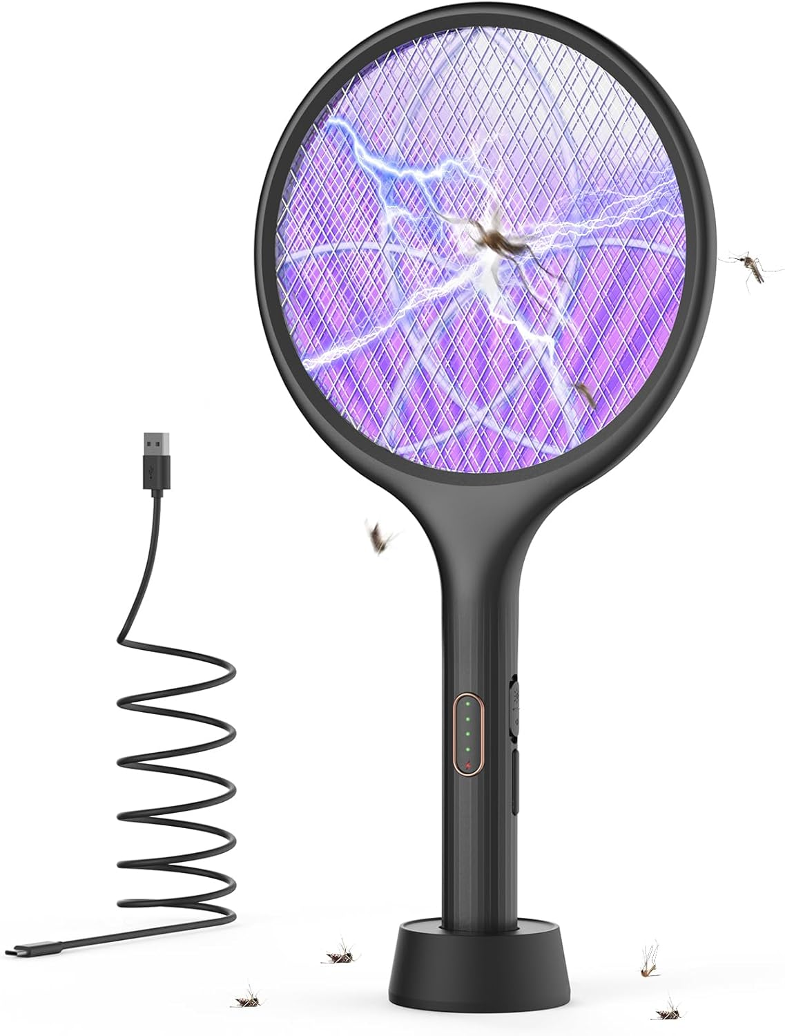 Bug Zapper Racket 4000 Volt Electric Fly Swatter Fly Zapper Indoor Outdoor Dual Modes with Attractant Light Rechargeable Black
