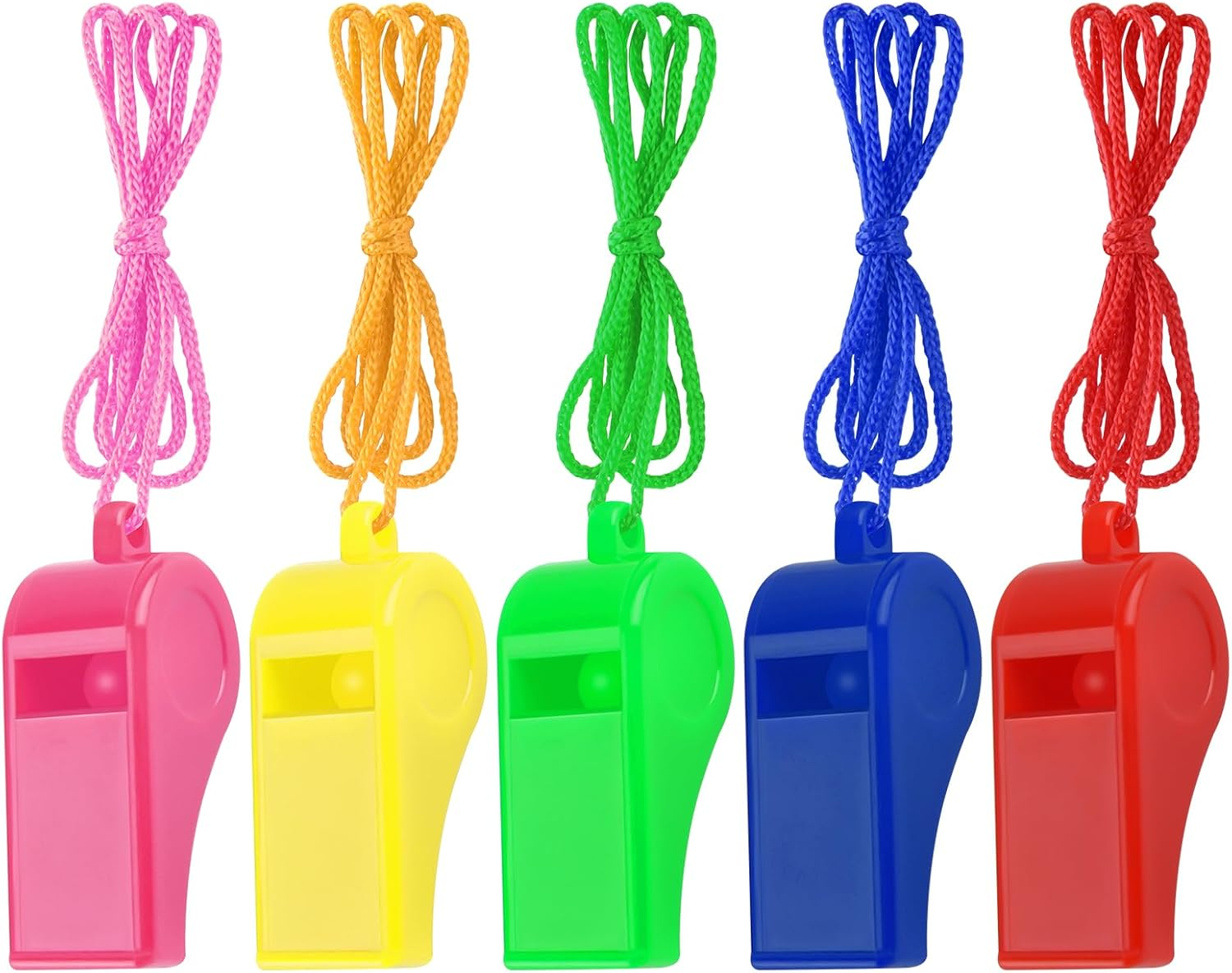 5 Pcs Referees Loud Plastic Emergency Whistle with Lanyard for Outdoor Activities, Coach Trainning,Sports Whistles Christmas Halloween Easterday Boxes Fillers