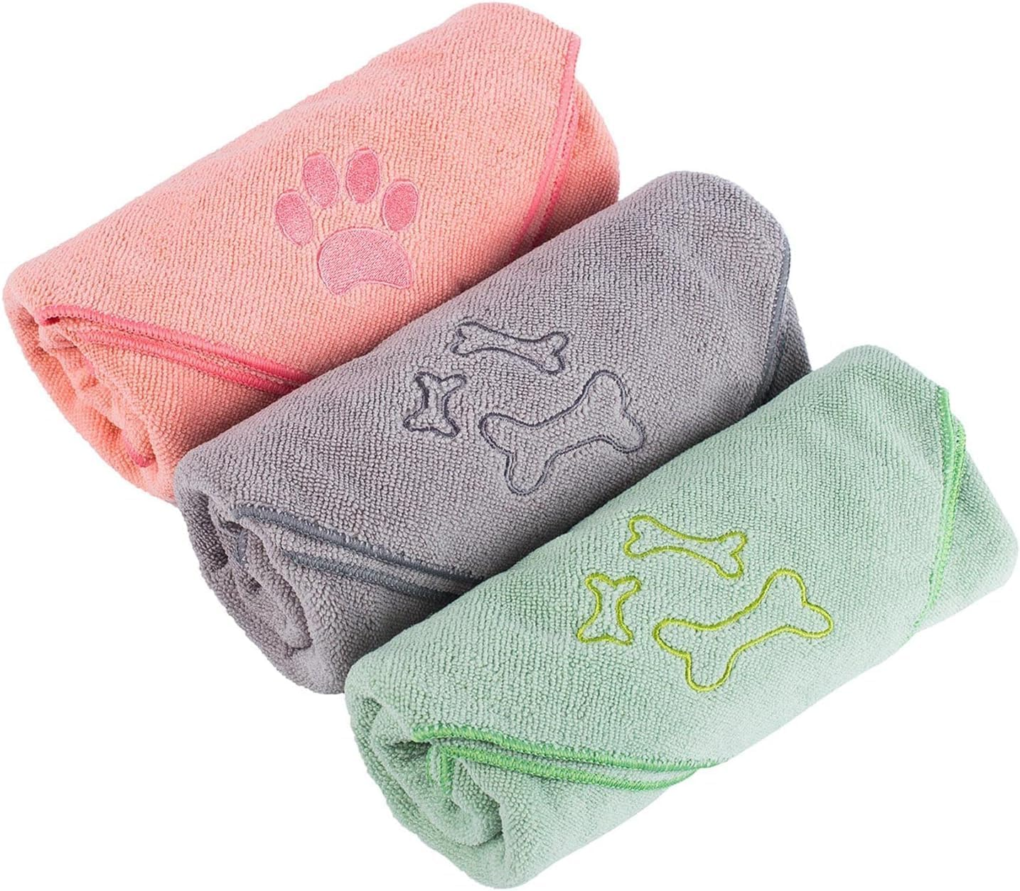 Quick Dry Dog Bath Towel, Pack of 3 Large 100X50Cm Microfiber Pet Towels,Super Absorbent Cat and Puppy Shower Essentials