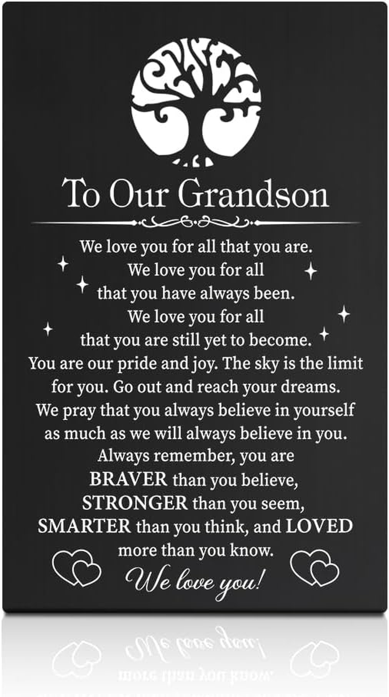 To Our Grandson Black Wallet Card, Engraved Metal Wallet Insert Card Love Notes from Grandparents, Graduation Birthday Coming of Age Wedding Gifts for Grandson with Inspirational Message
