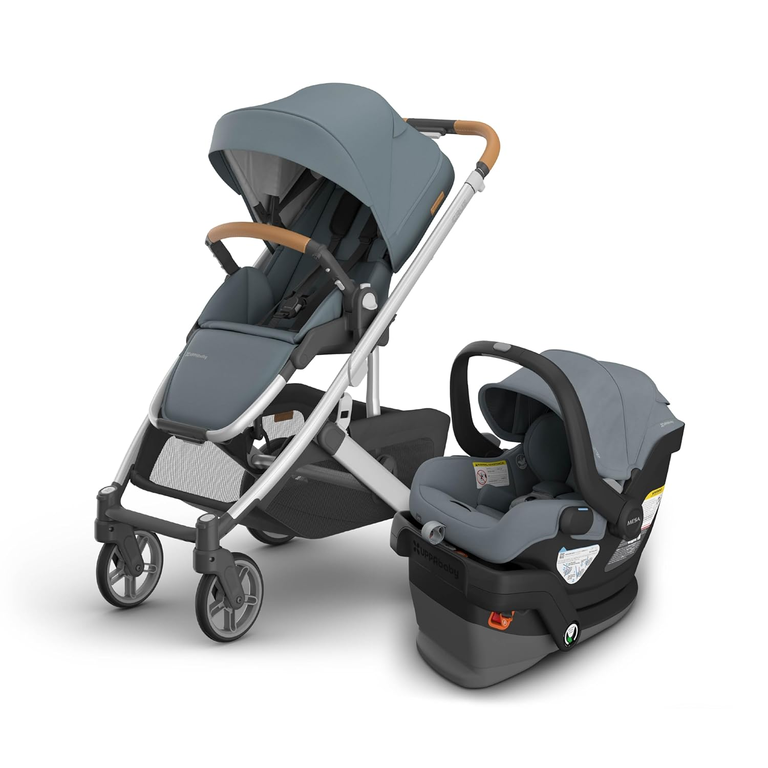 Cruz V3 Stroller + Mesa V3 Car Seat Travel System Combo – Toddler Seat, Bumper Bar, Bug and Rain Shields, Car Seat Base, and Infant Insert Included – Callum (Stone Blue)