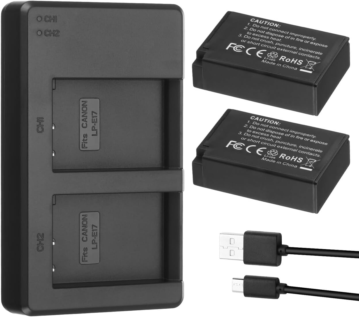 ENEGON 2-delige camera-accu LP-E17 met dubbele micro-USB-oplader voor Canon Rebel SL2, T6i, T6s, T7i, EOS R10, R8, RP, R50, R100, M3, M5, M6, 200D, 250D, 77D, 750D, 760D, 800D, 8000D en meer