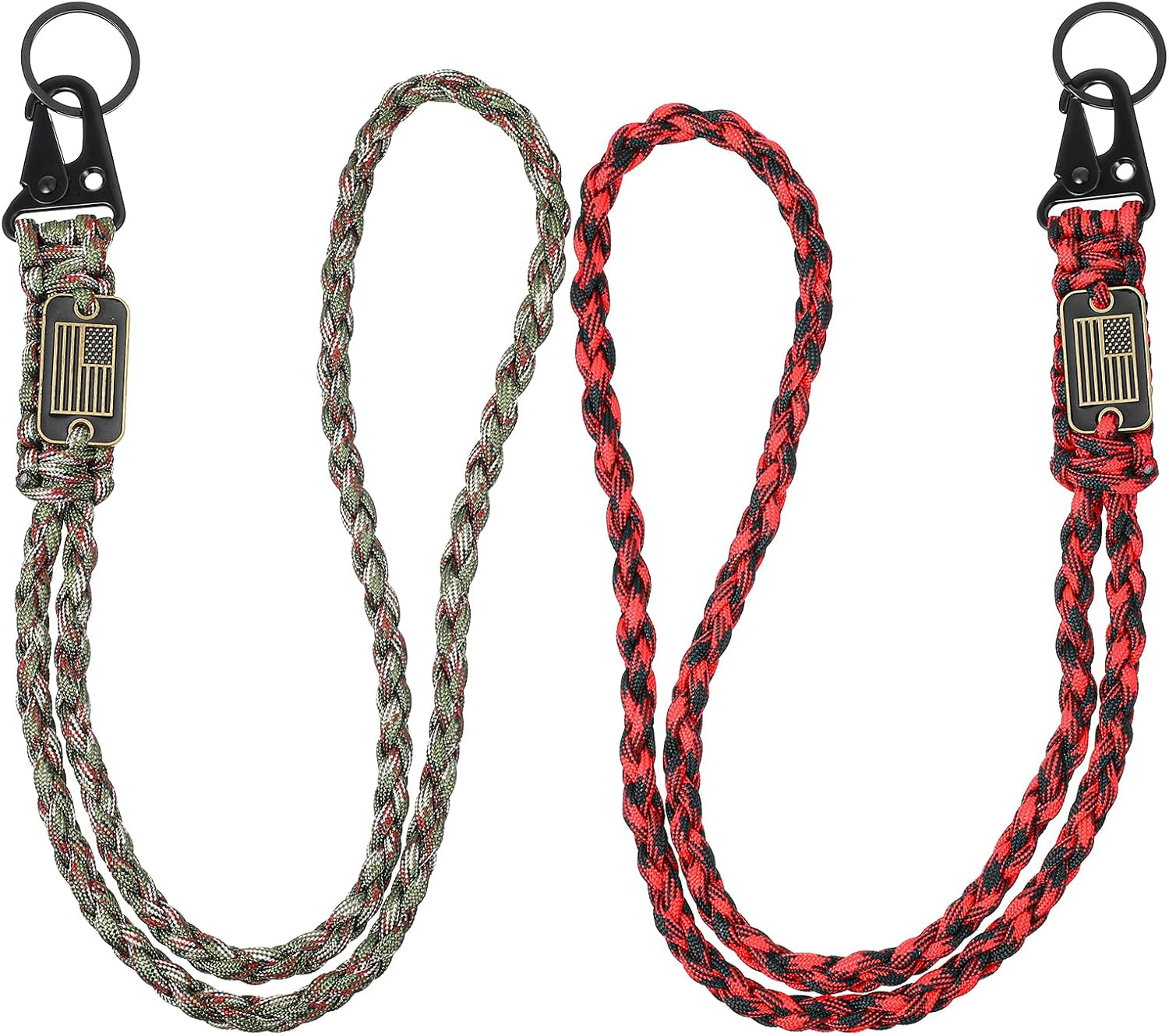 2 Pcs Heavy Duty Braided Paracord Lanyard Keychain with USA Flag Neckl...
