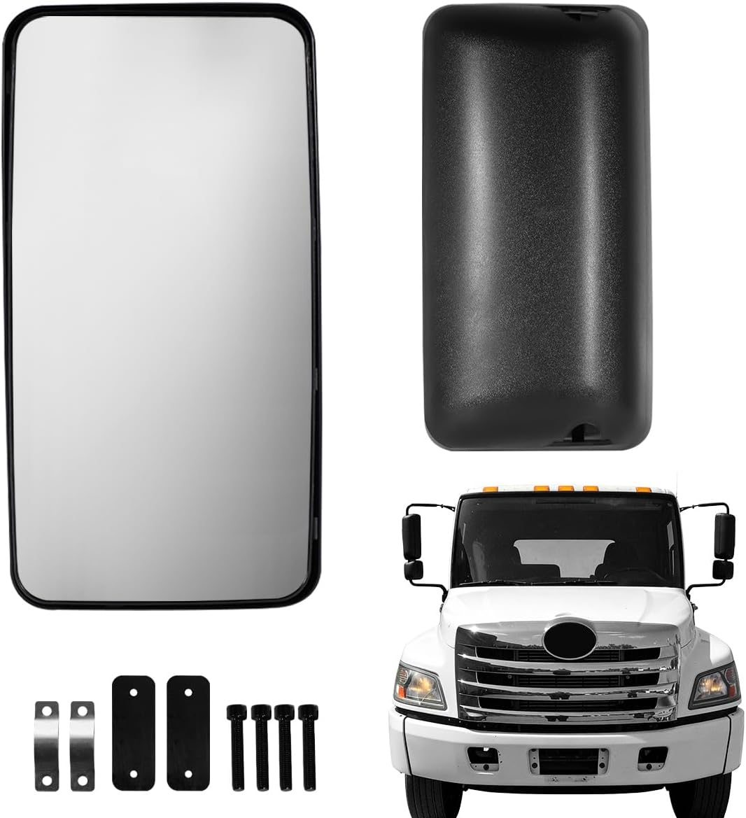 Black Rear View Main Door Mirror, Upper Flat Mirror Assembly, Right Passenger Side Compatible with 2011+ Hino 238 258 268 338