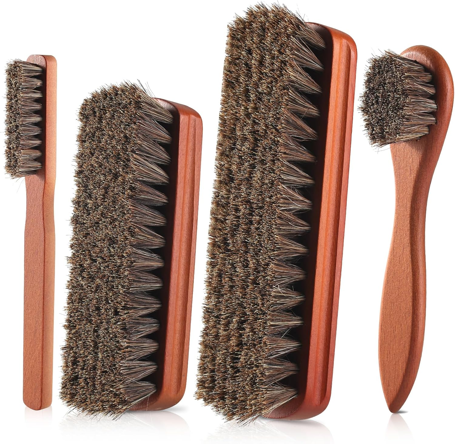 4-Piece Horsehair Shoe Brush Shine Kit, Shoe Polish Kit, for Leather Shoes Boot