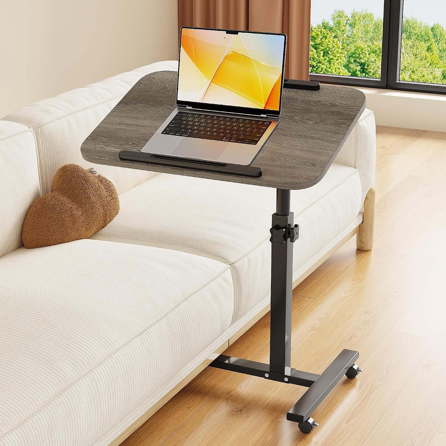 Height-Adjustable Rolling Overbed Laptop Table with Wheels for Bed & Couch