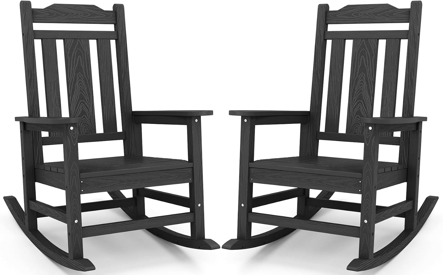 SERWALL Black Outdoor Rocking Chair Set of 2, All Weather Patio Rocking Chair, HDPE Poly Rocking Chair for Adults, Heavy Duty Front Porch Rocker