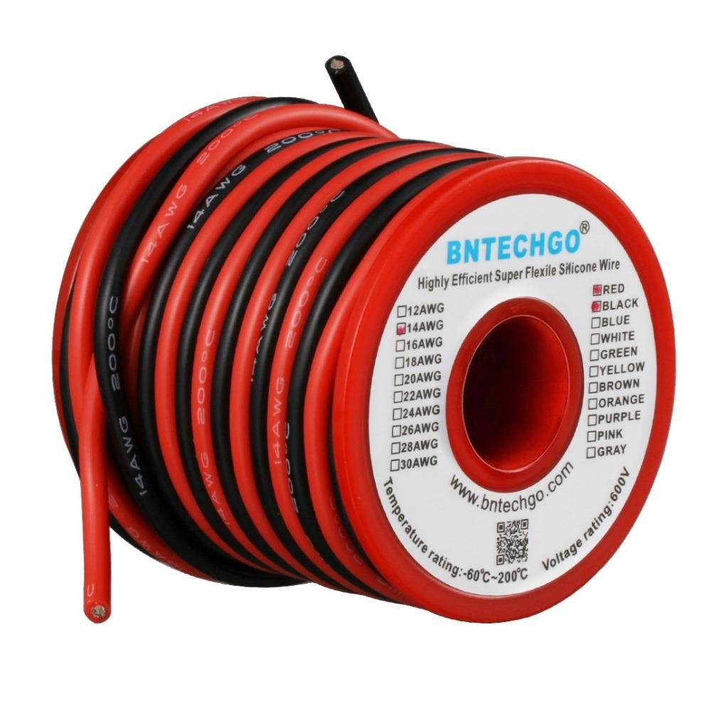 14 Gauge Silicone Wire Spool 20Ft Red and 20Ft Black Flexible 14 AWG Stranded Tinned Copper Wire