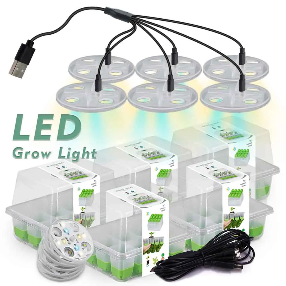 LED Grow Light Seedling Starter Tray Kit with Transparent Cover Indoor Garden Greenhouse Flower Plants Nursery Germination Box