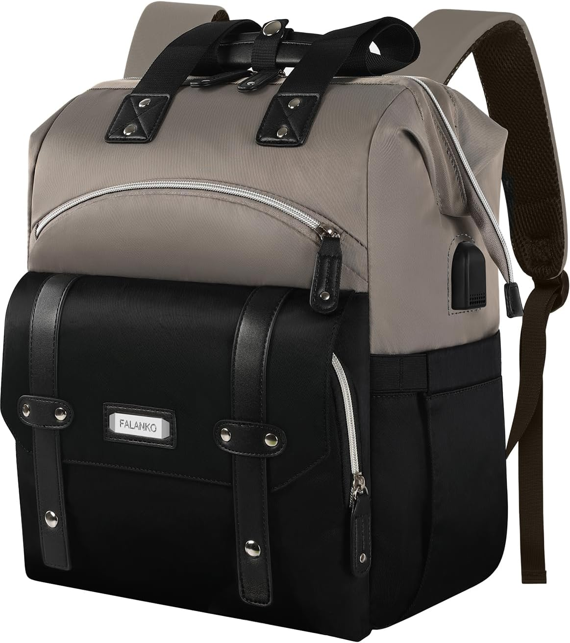 FALANKO Women Laptop Backpack, Doctor Nurse Teacher Work Adult Backpack for 15.6 Inch Laptop with RFID Anti-Theft USB Charging Port College Business Computer Bookbag Grey Black