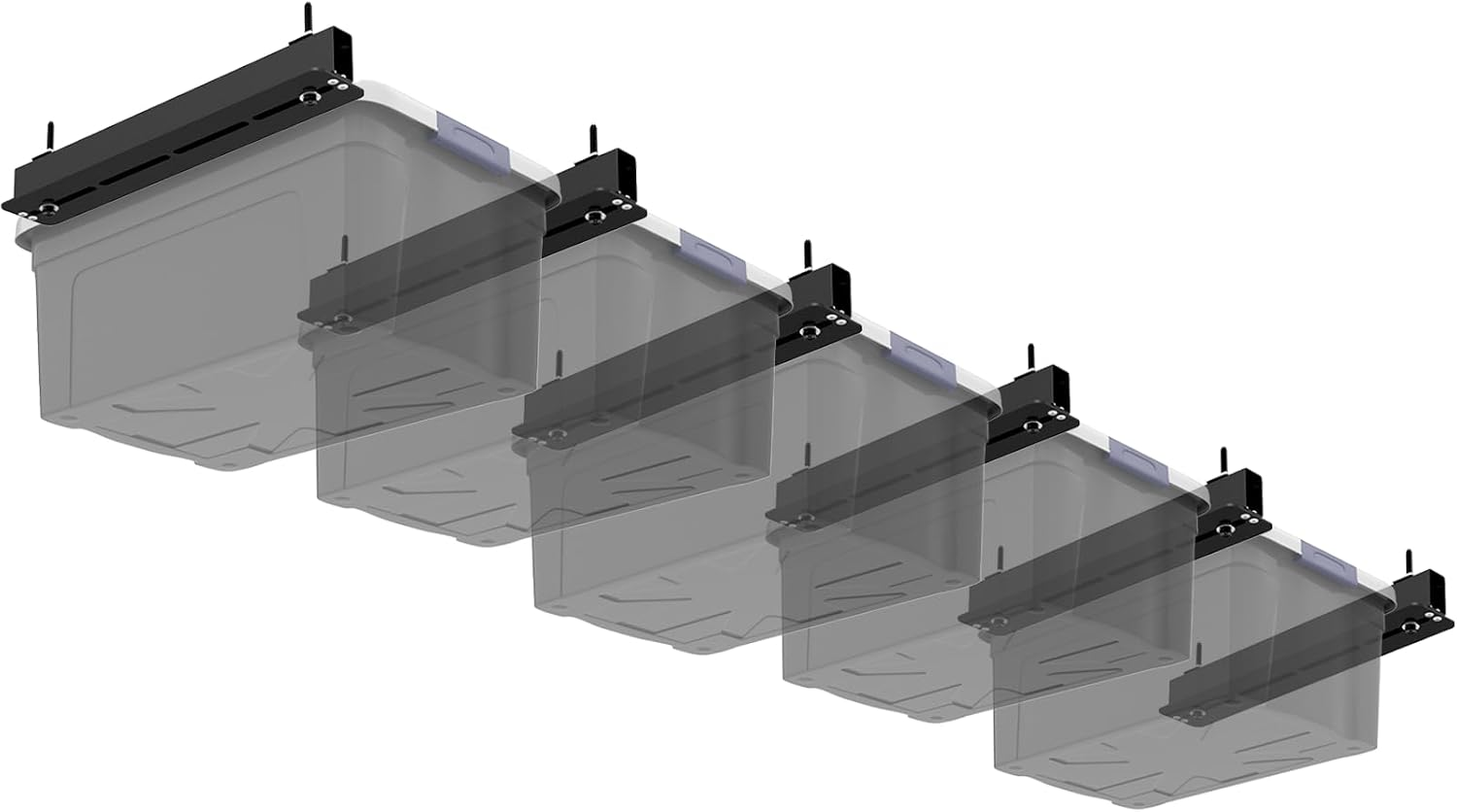 6 Pack Overhead Storage Bin Rack, Ceiling Racks for Utility Bins Organization, Heavy Duty Rack Ceiling Garage Storage for Supports Most Bins Container (For 5 Bins, Bins Are Not Included)