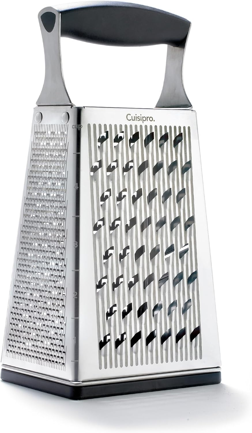 Cuisipro Stainless Steel Cheese Grater with Handle, 4 Sided Box Grater for Kitchen, Ginger Grater Dishwasher Safe, Fruit and Vegetables Slicer, Cheese Shredder for Potato, Chocolate, Parmesan, Ginger