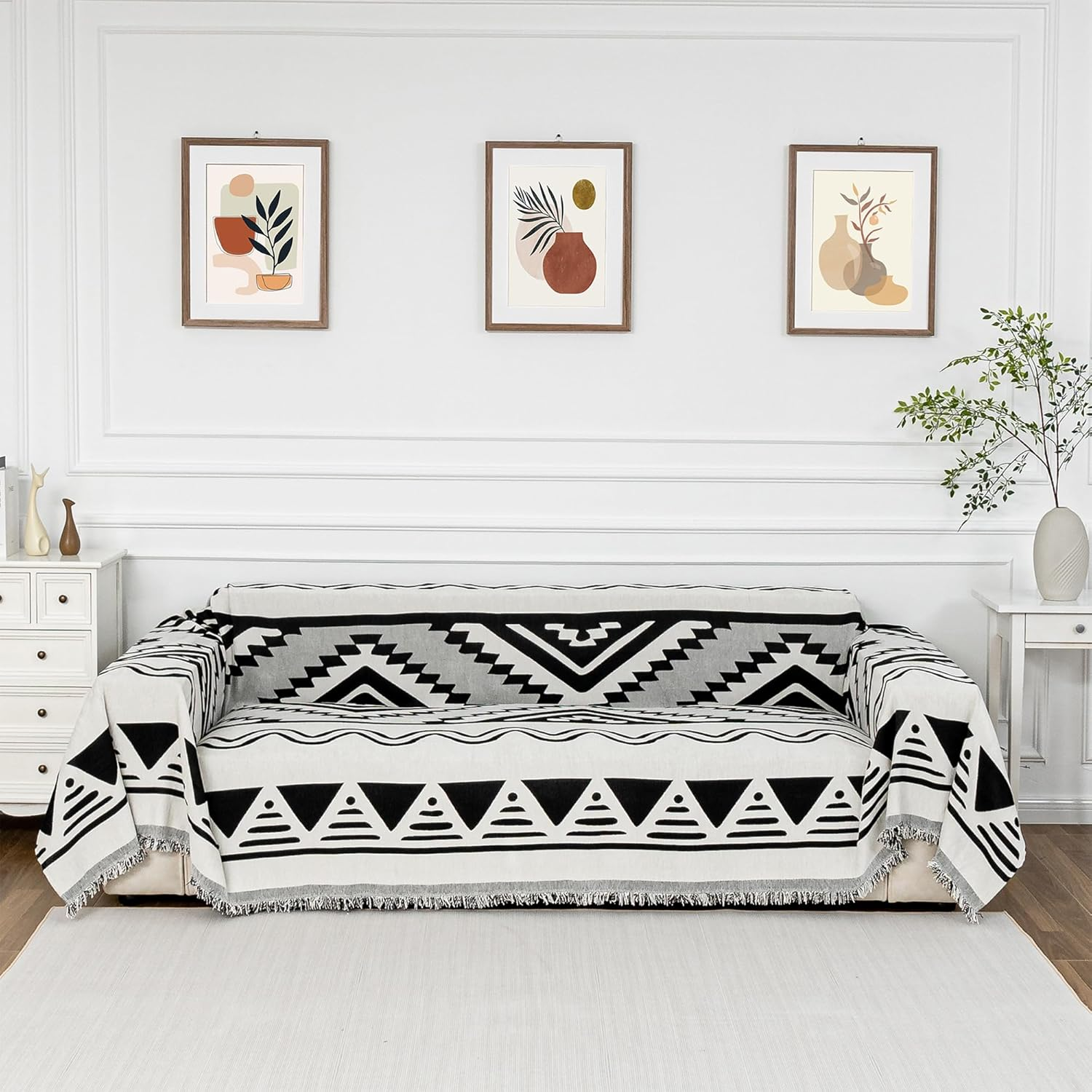 Sectional Couch Cover Black Boho Geometric Sofa Covers for Sectional Sofa L Shape Chenille Couch Protector for Dogs Pets Couch Throw Cover Washable Durable for Home Decor, 71