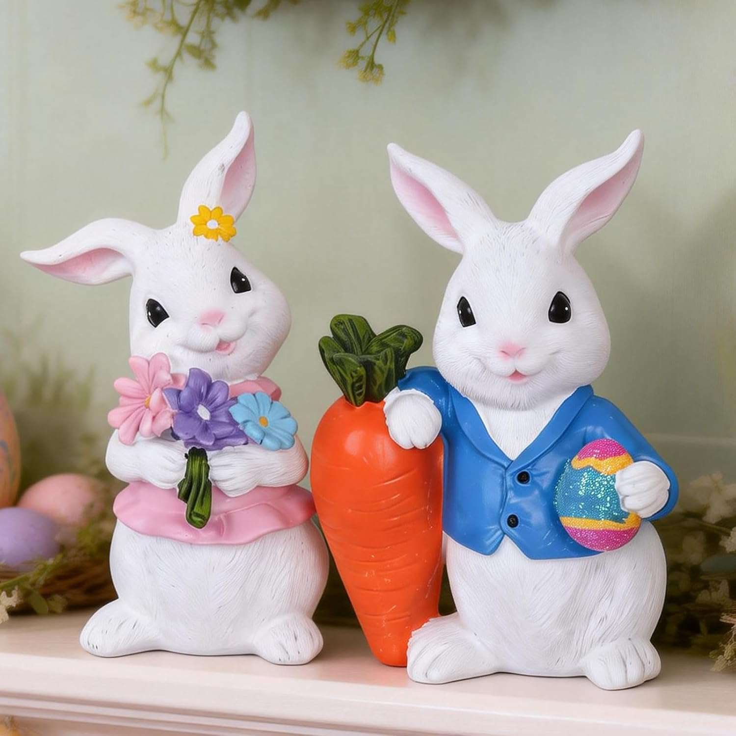 Easter Decorations 2 PCS Spring Decor Bunny Easter Decor Home Rabbit Mantle 