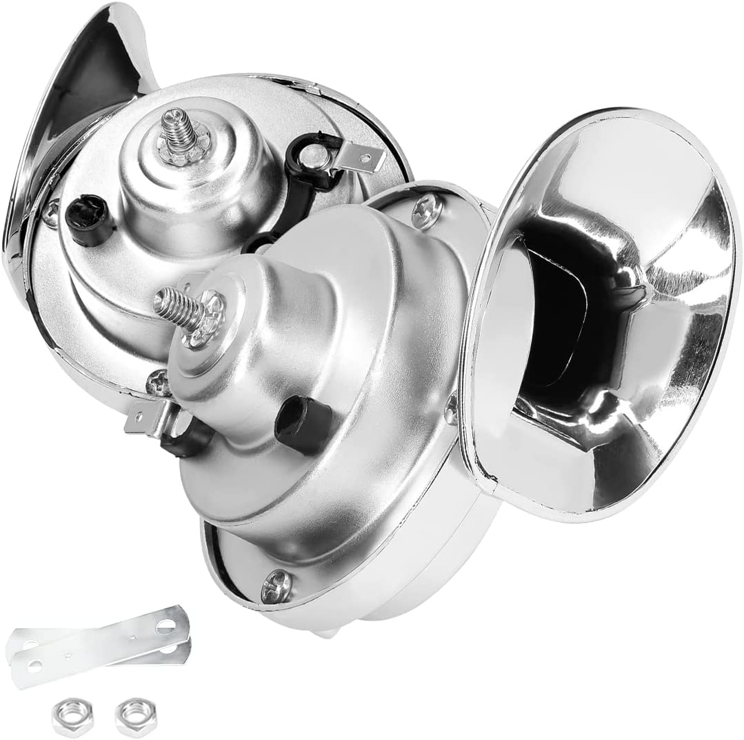 2PCS Super Loud Train Horns, Car Air Electric Snail Double Horn, 12V Waterproof Air Horns Replacement Kit, Automotive Accessories Universal for Car, Motorcycle, Truck, Bike, Boat (Silver)