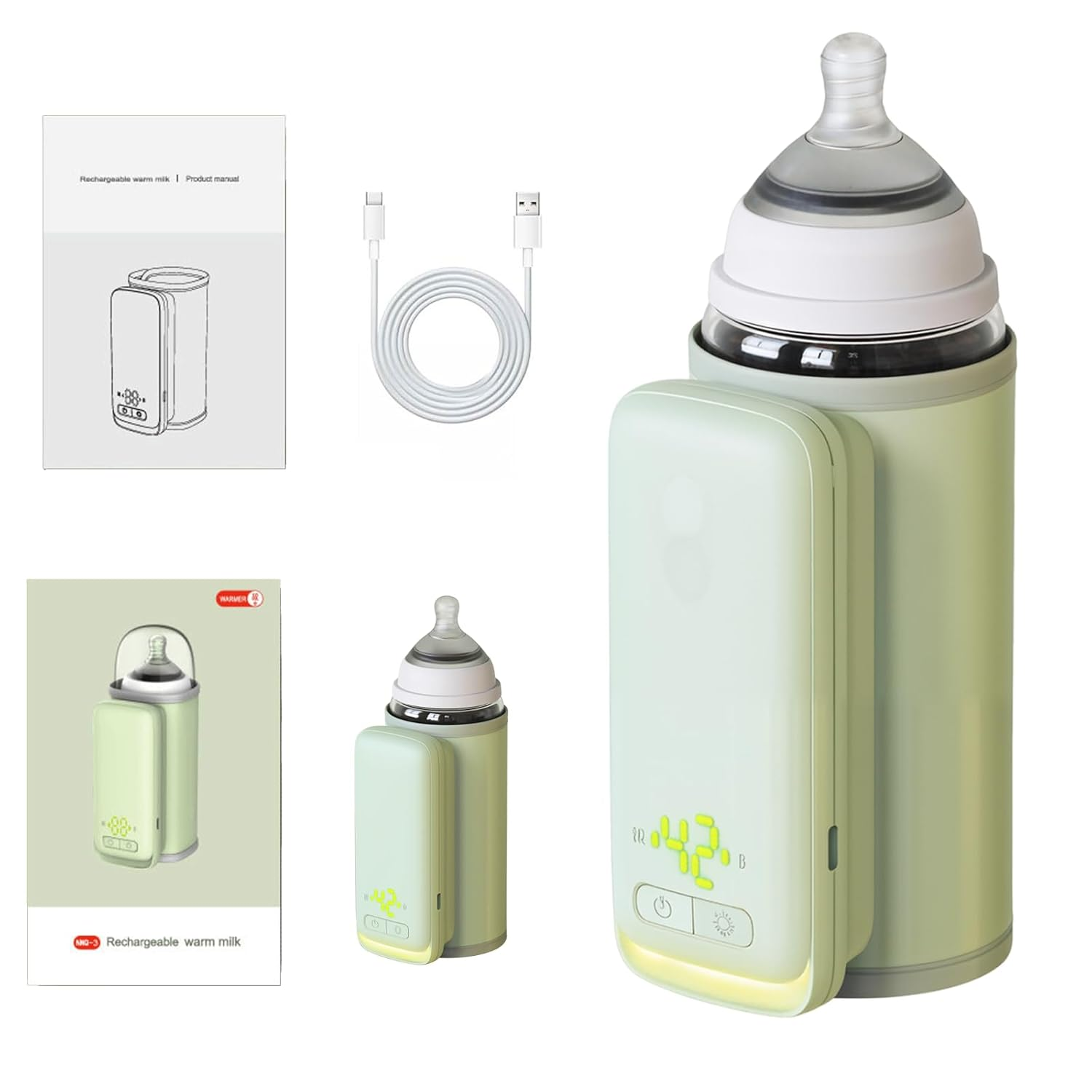 Portable Insulated Bottle Warmer, Waterless Baby Warmer, 6000Mah and 6-Level Temperature Control, Rquipped with a Small Hight Light and Temperature Bisplay, Suitable for Outdoor Travel and Home Use