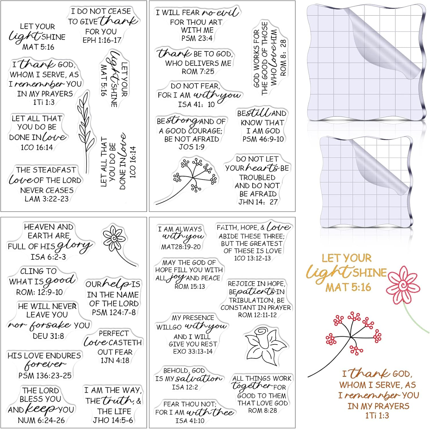 6 Pcs Christian Bible Verse Clear Rubber Stamps for Card Making 4 Sheets Christian Bible Verse Clear Rubber Stamp and 2 Pcs Acrylic Blocks for DIY Scrapbooking Journaling Card Making