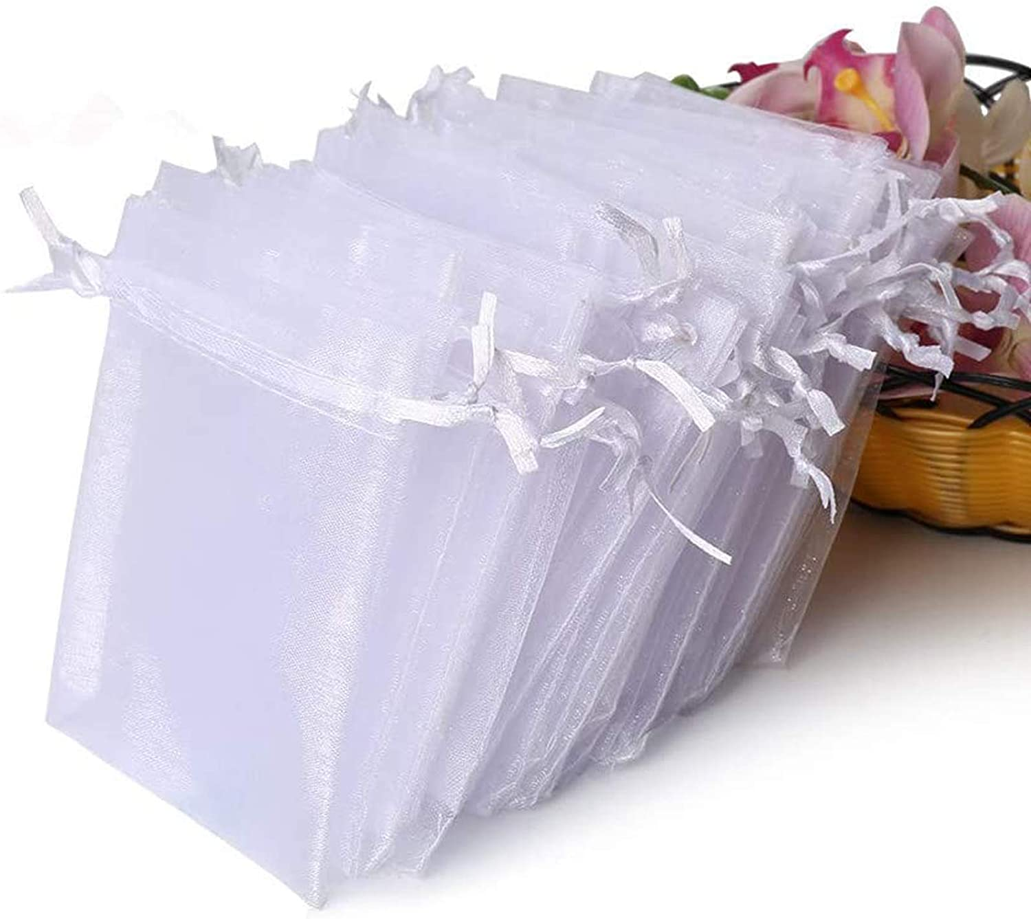 100PCS White Organza Bags 4x4.7in Sheer Wedding Favor Jewelry Gift Party Bags
