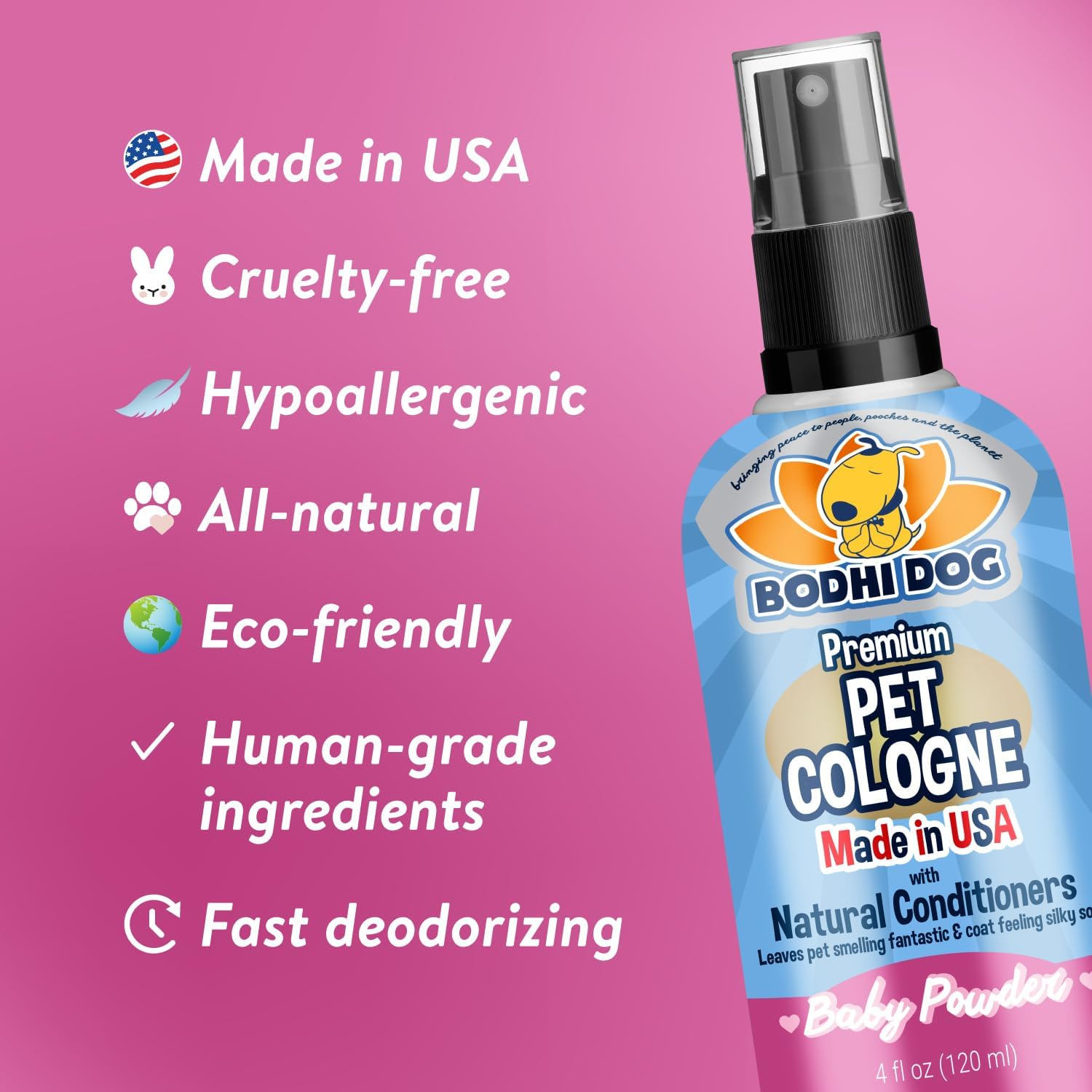 Deodorizing Dog & Cat Perfume & Conditioner - Gentle & Safe Formula, Made in USA (Baby Powder 4 Fl Oz)