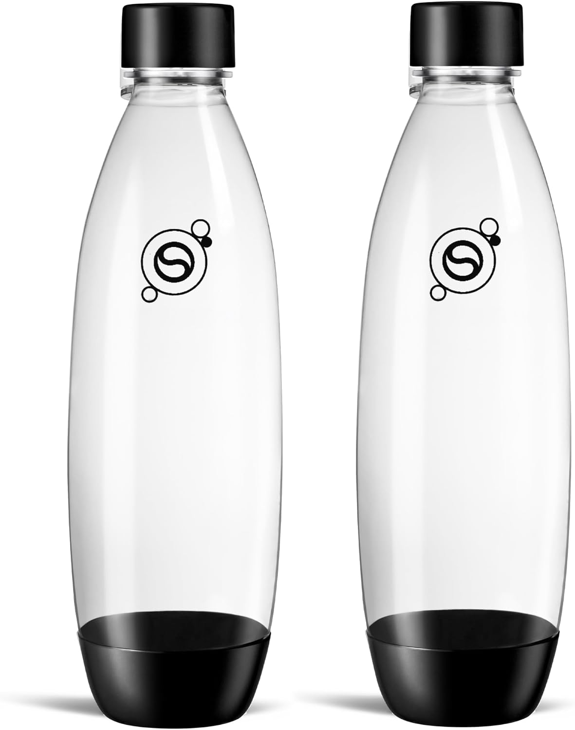 Sodastream 1L Twin Pack Carbonated Water Bottle, Dishwasher Safe Slim, 2 Black Reusable Plastic Bottles for Sparkling Water, Soda Stream Compatible with TERRA, ART, ENSO, E-Terra & More