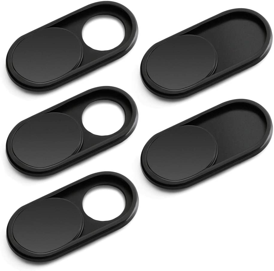 Webcam Cover Slide, [5 Pack] 0.6mm-Thin Metal Web Camera Cover Sticker for MacBook Pro, MacBook Air, Laptop, iMac, PC, Surfcase, iPhone 8/7/6 Plus, Privacy Cover, Black-5 pcs