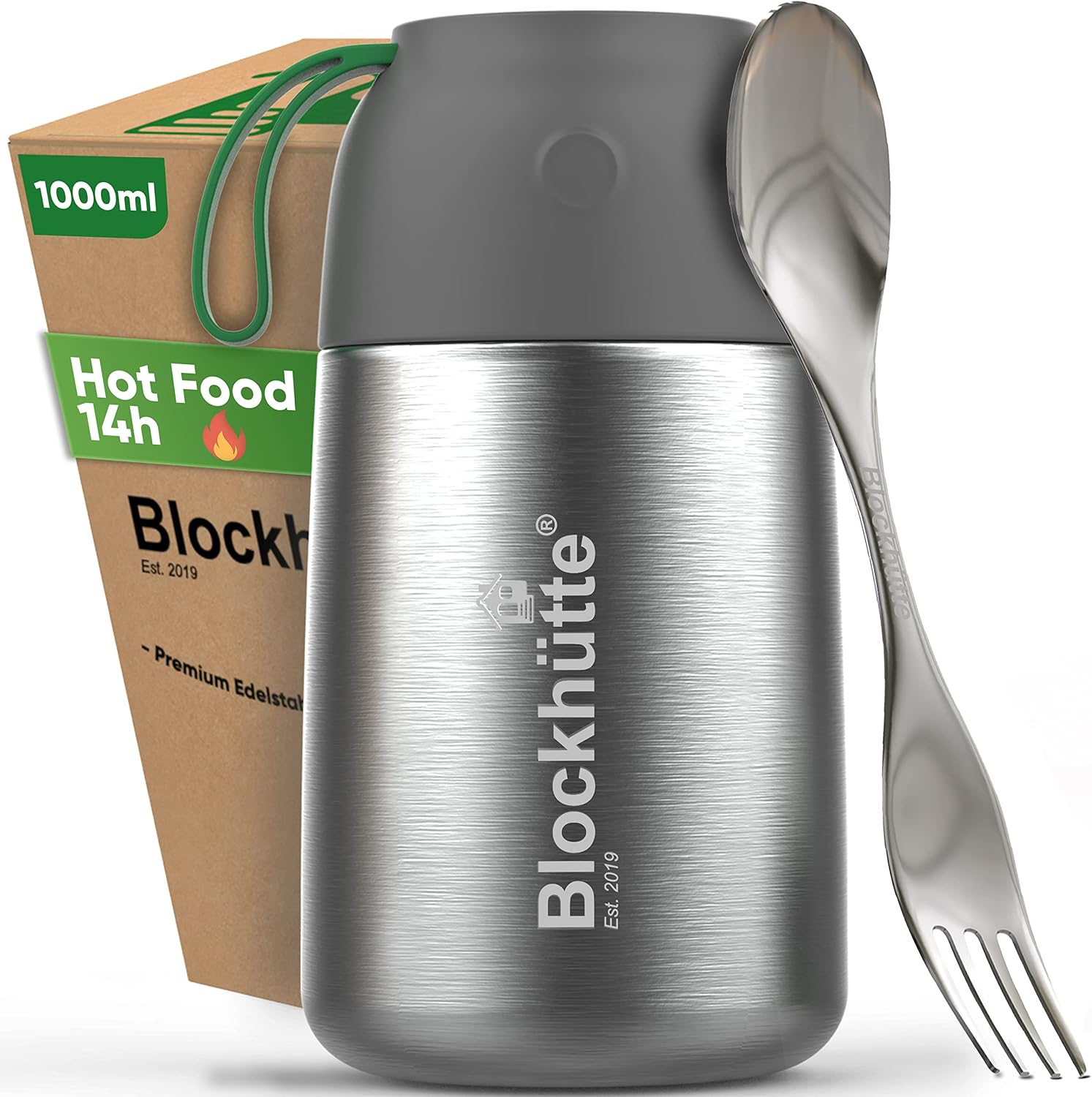 Stainless Steel Thermal Lunch Box for Hot Food I 1L I Soup Flask with Spork I Vacuum Insulated Food Container for 14H Hot Meals I BPA Free Thermal Lunch Box for Warm Meals to Go