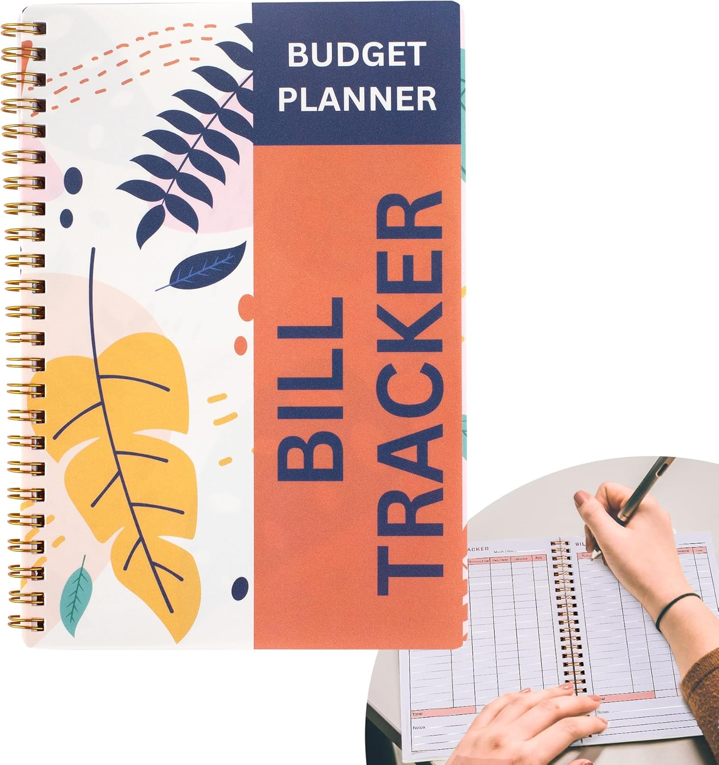 Bill Payment Tracker Notebook with Spiral Binding and Back Pocket – for Financial Tracking Home Finance & Monthly Bill Payment Organizer (Sunset Leaves)