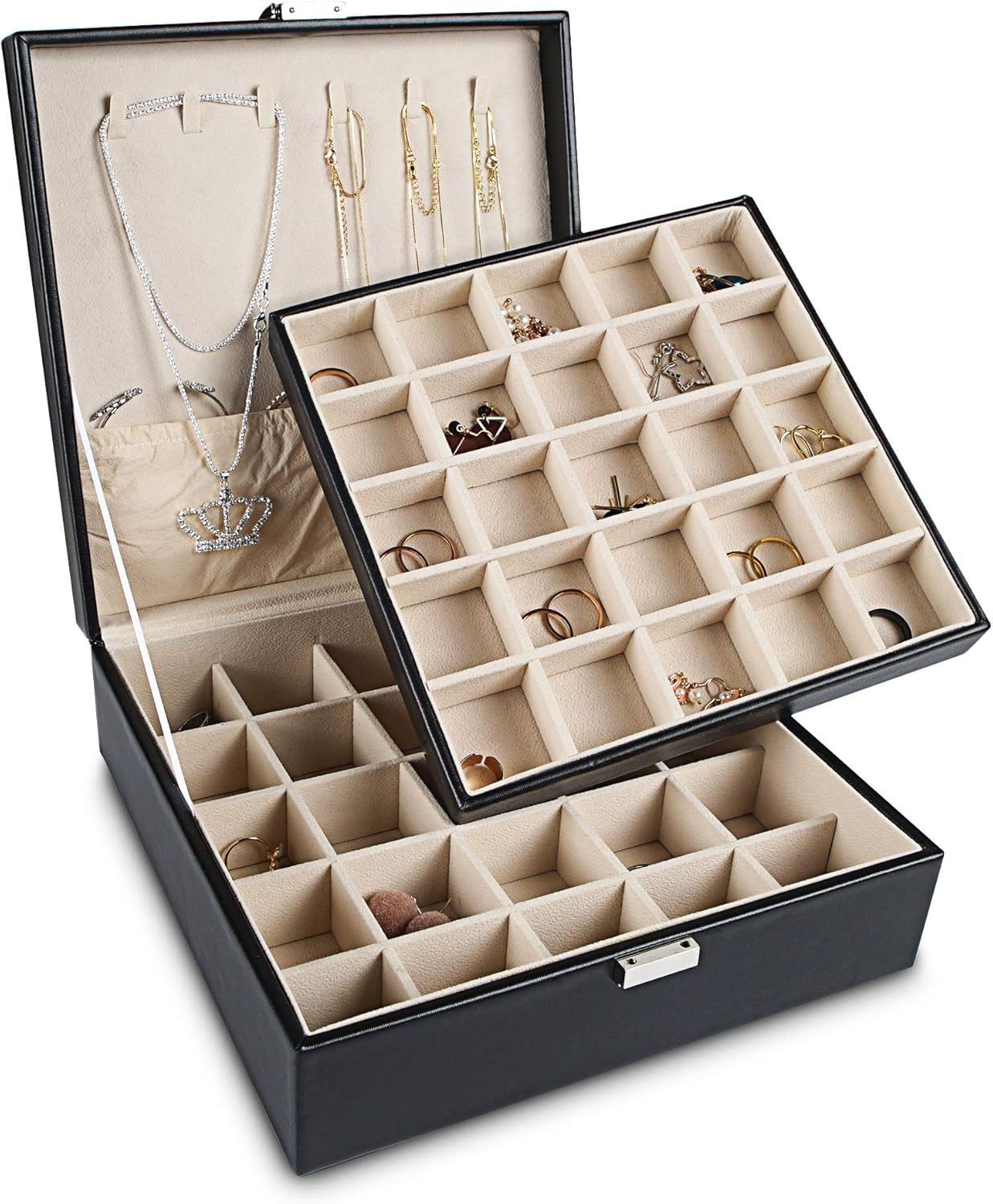 Earring Organizer Classic Jewelry*Box 50/Slots Double Layer Jewelry Storage Cas*
